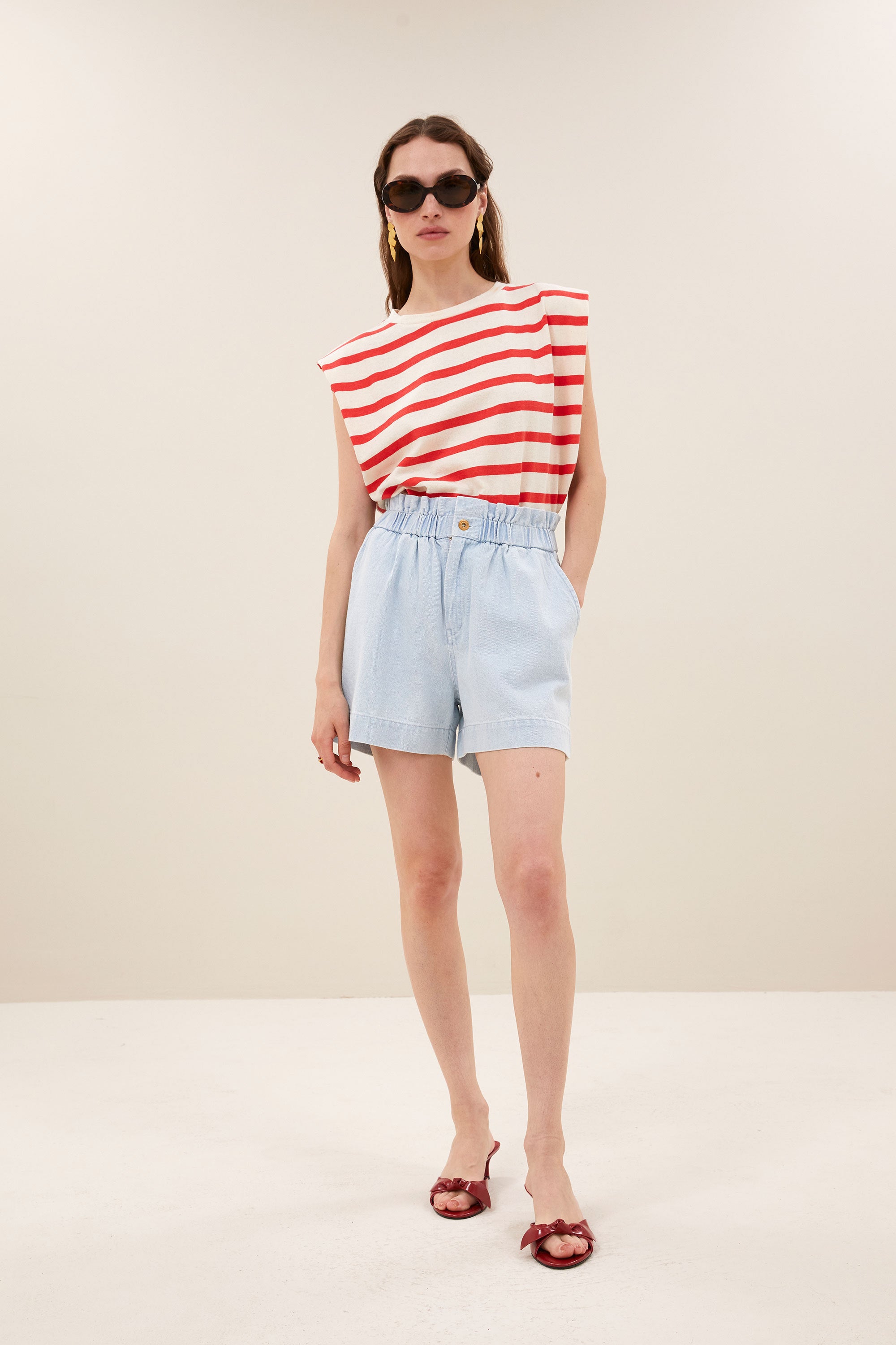 leon bleached denim short | bleached denim