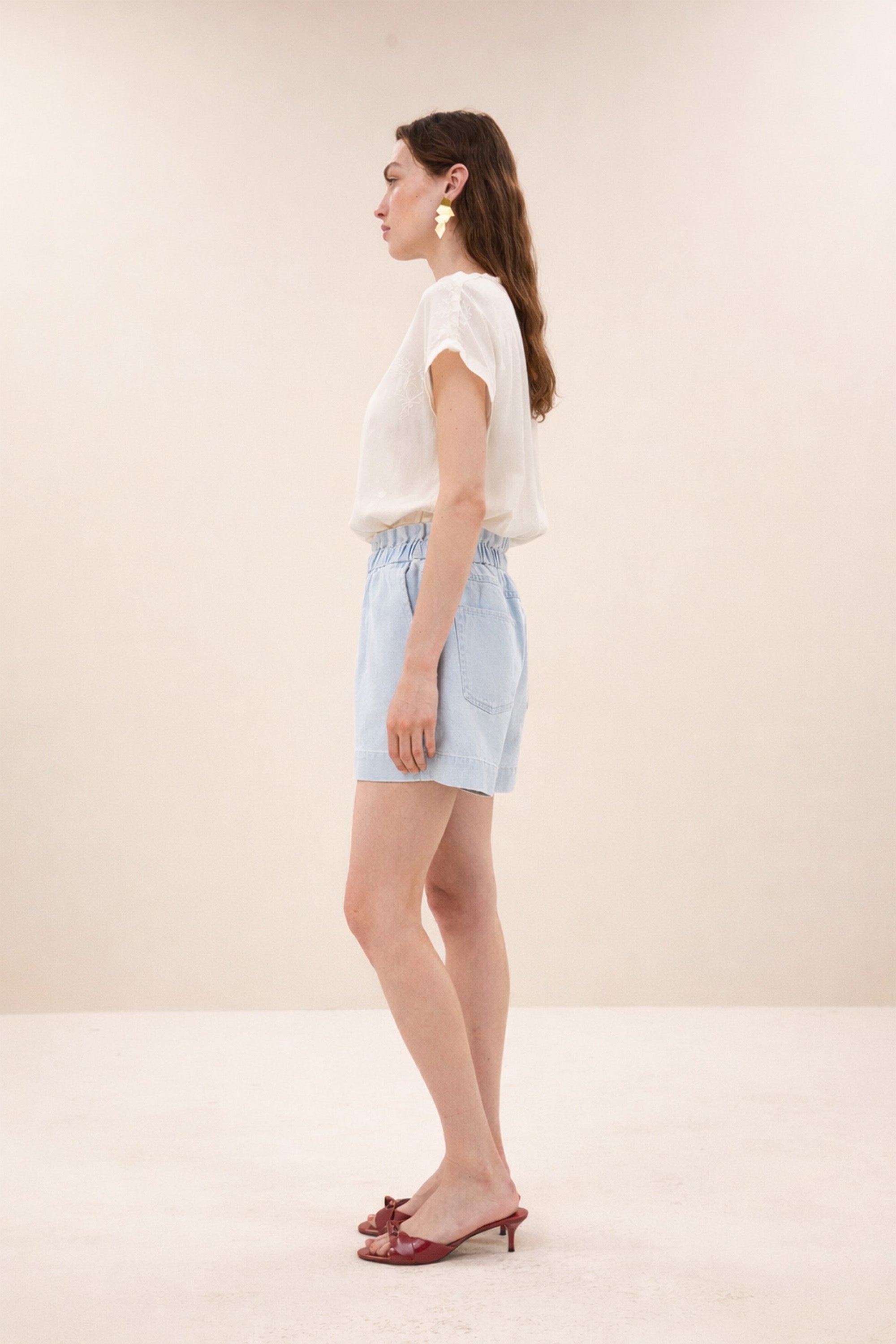 leon bleached denim short | bleached denim