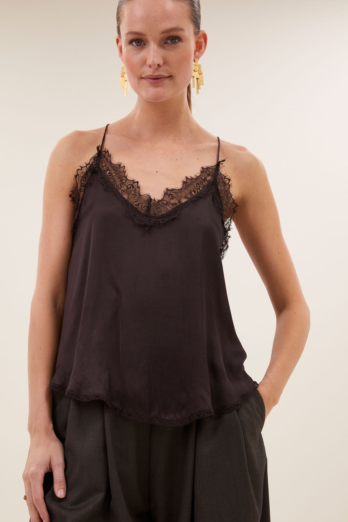 pia satin top | espresso
