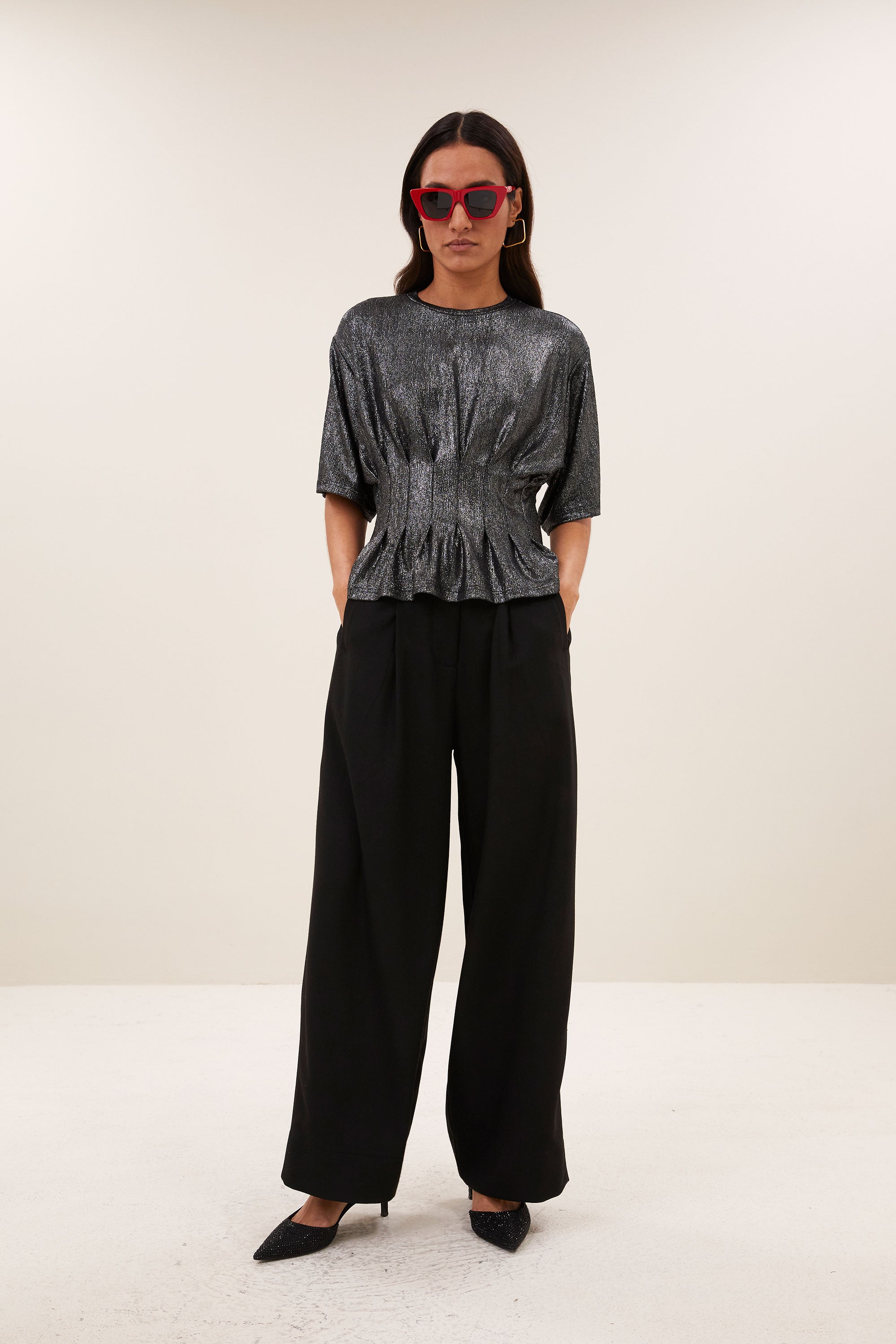 jule herringbone pants | black