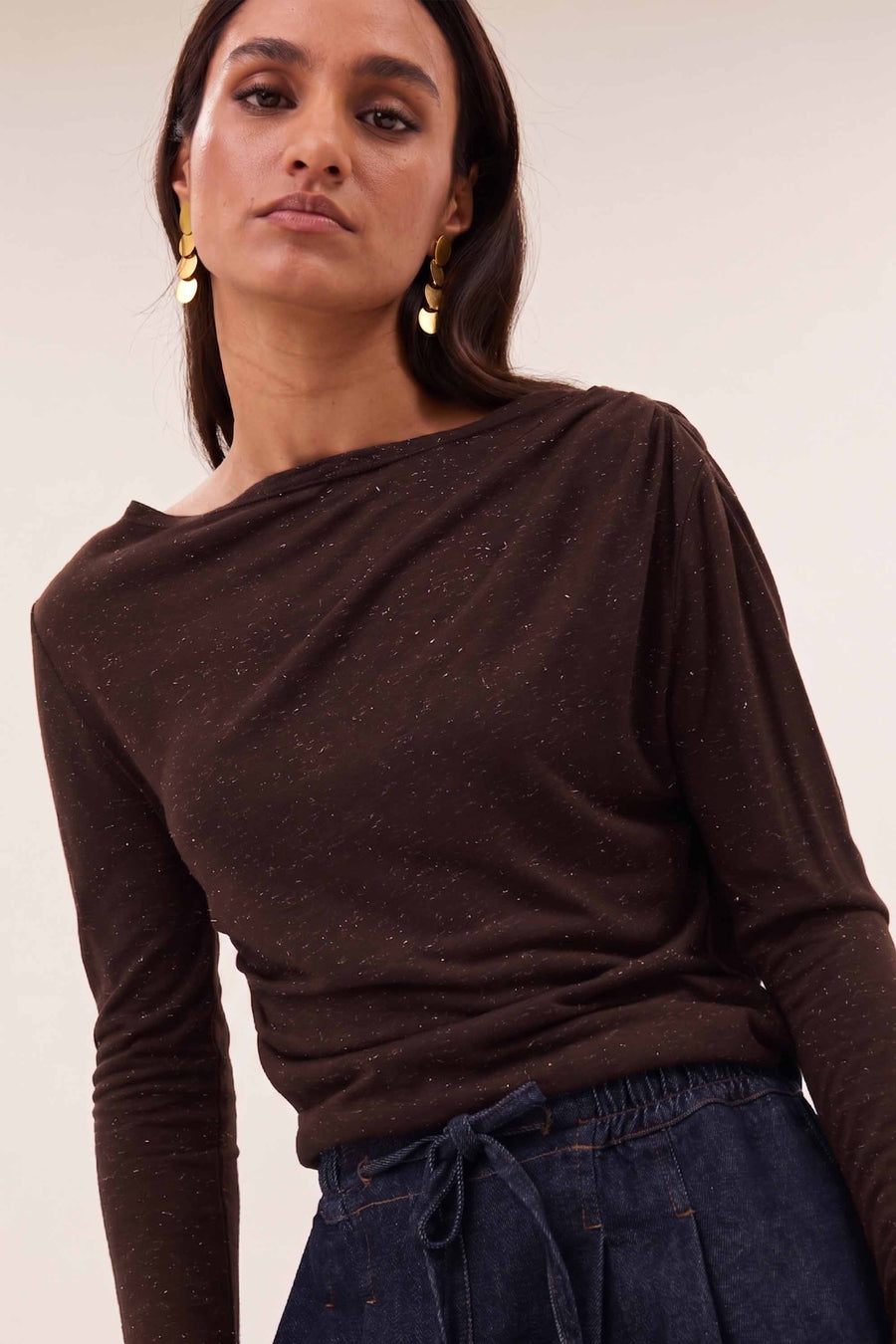 leya sparkle top | chocolate brown