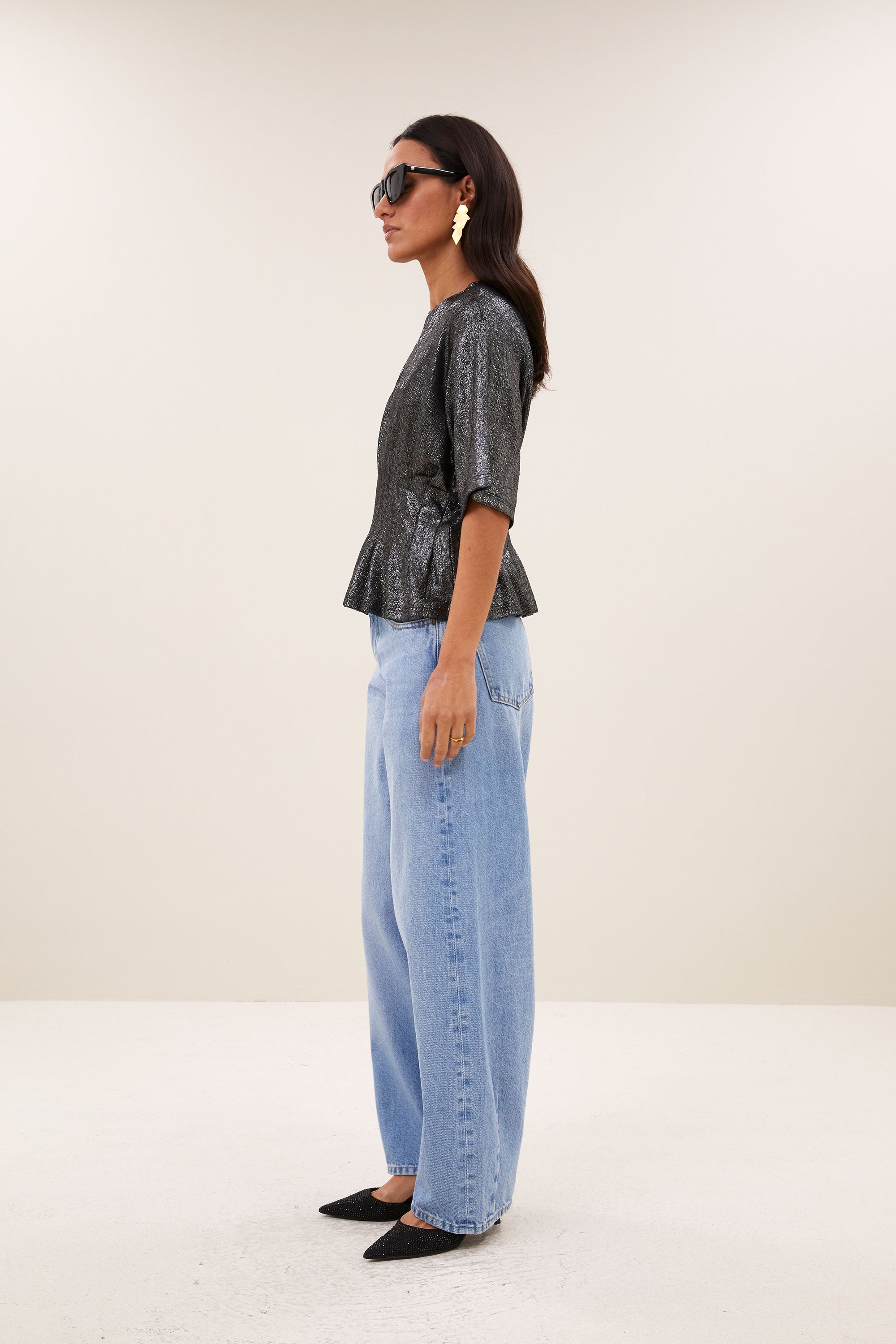 diva metallic top | metallic silver