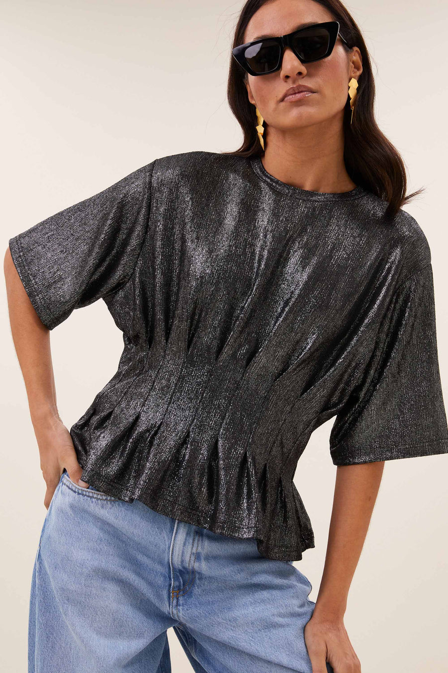 diva metallic top | metallic silver