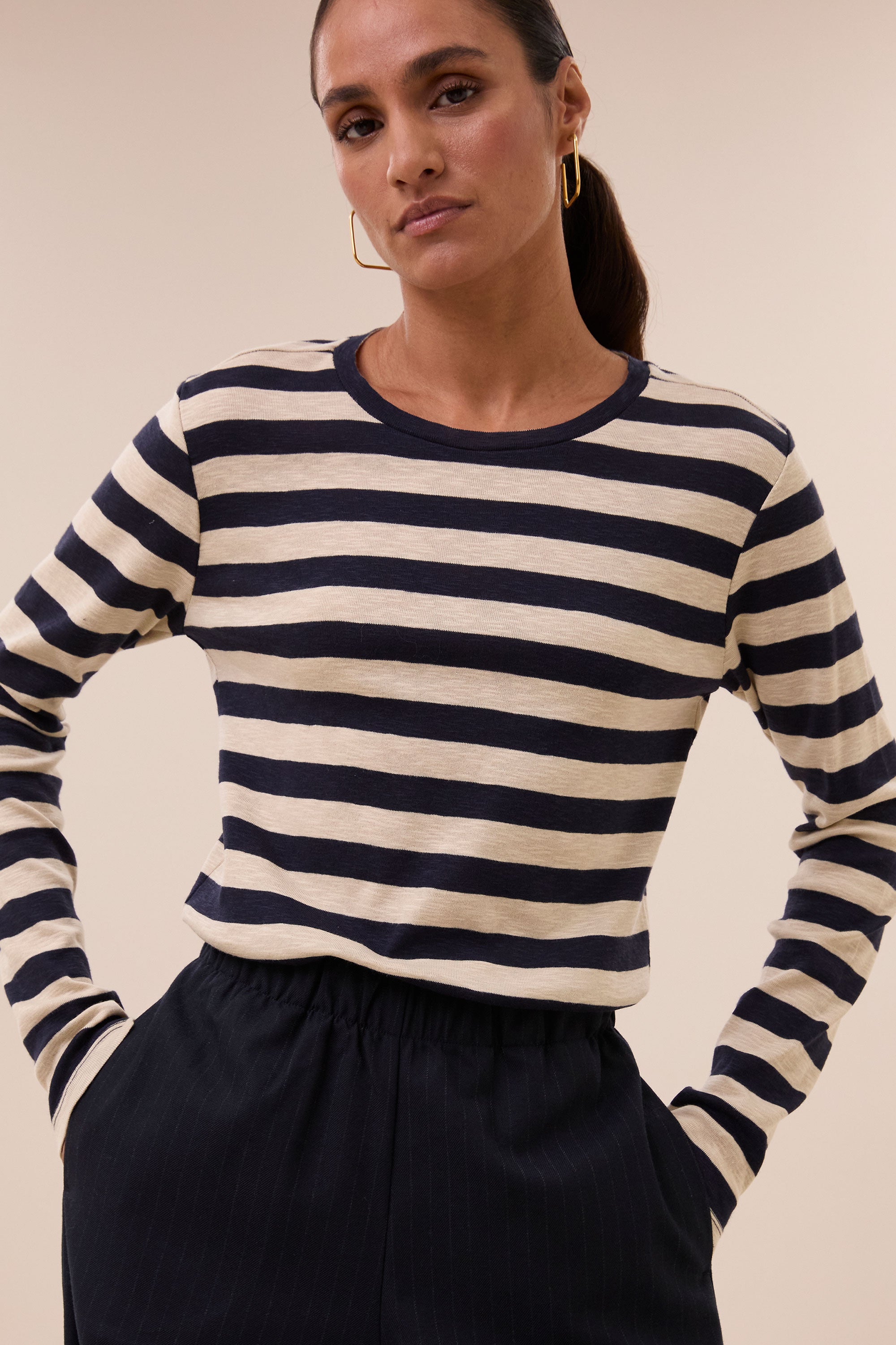 basic ls big stripe top | night sky
