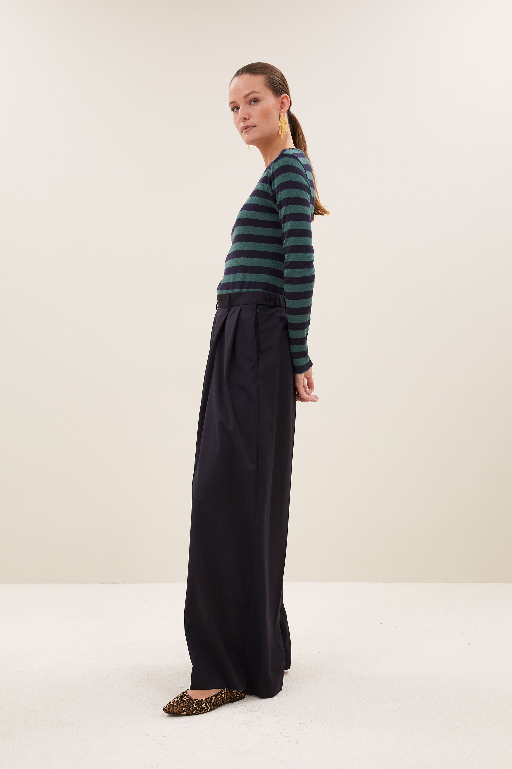 basic ls big stripe top | deep green