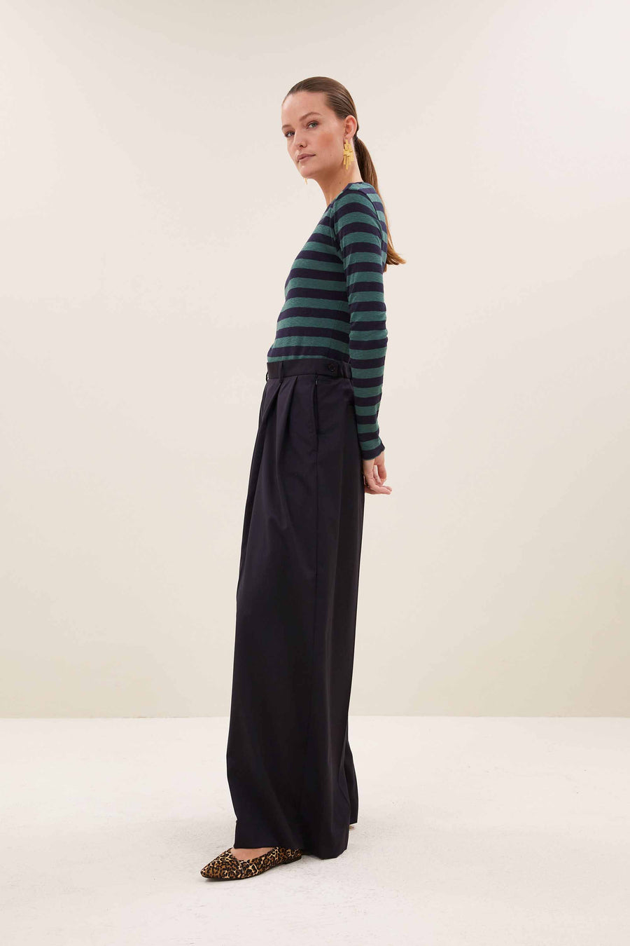 basic ls big stripe top | deep green