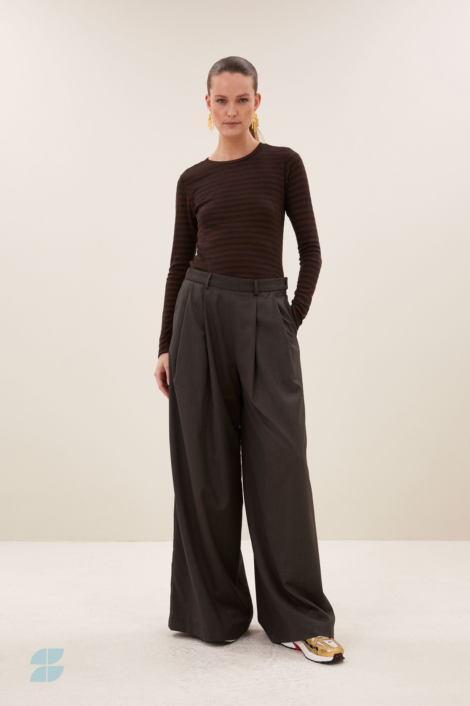 basic ls melange stripe top | coffee bean