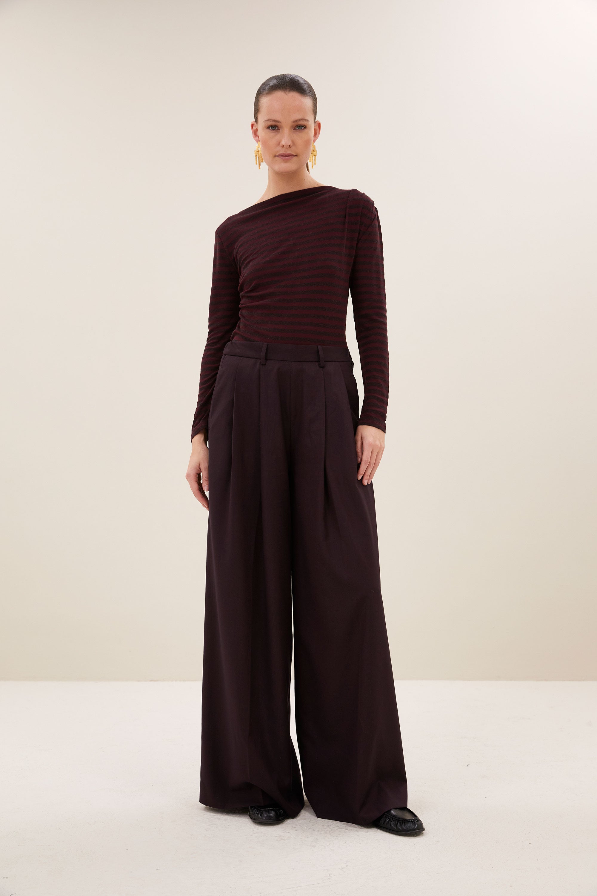 leya melange stripe top | pecan