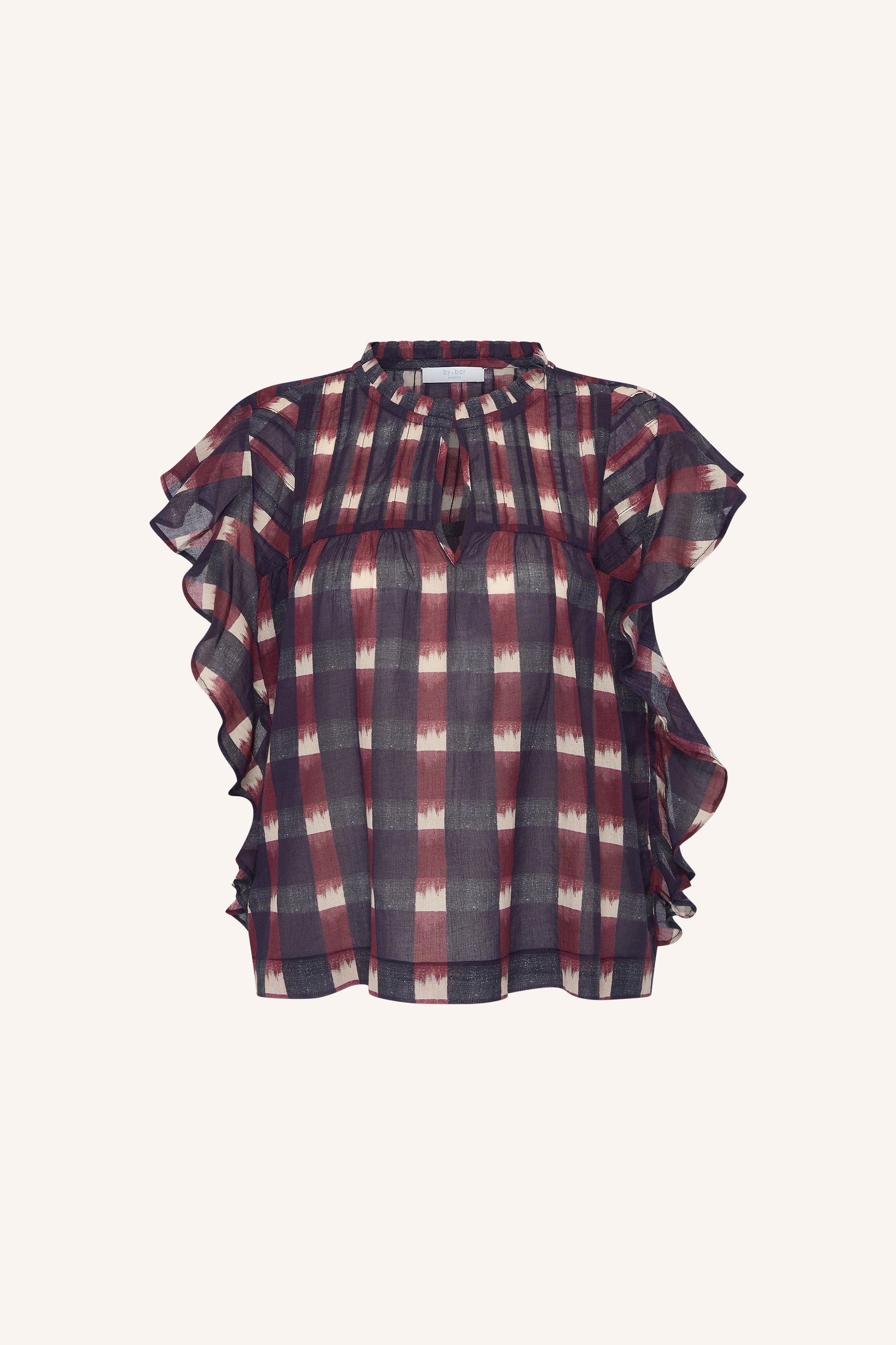 blouse-danee ikat blouse wine ikat print-by-bar-zijaanzicht
