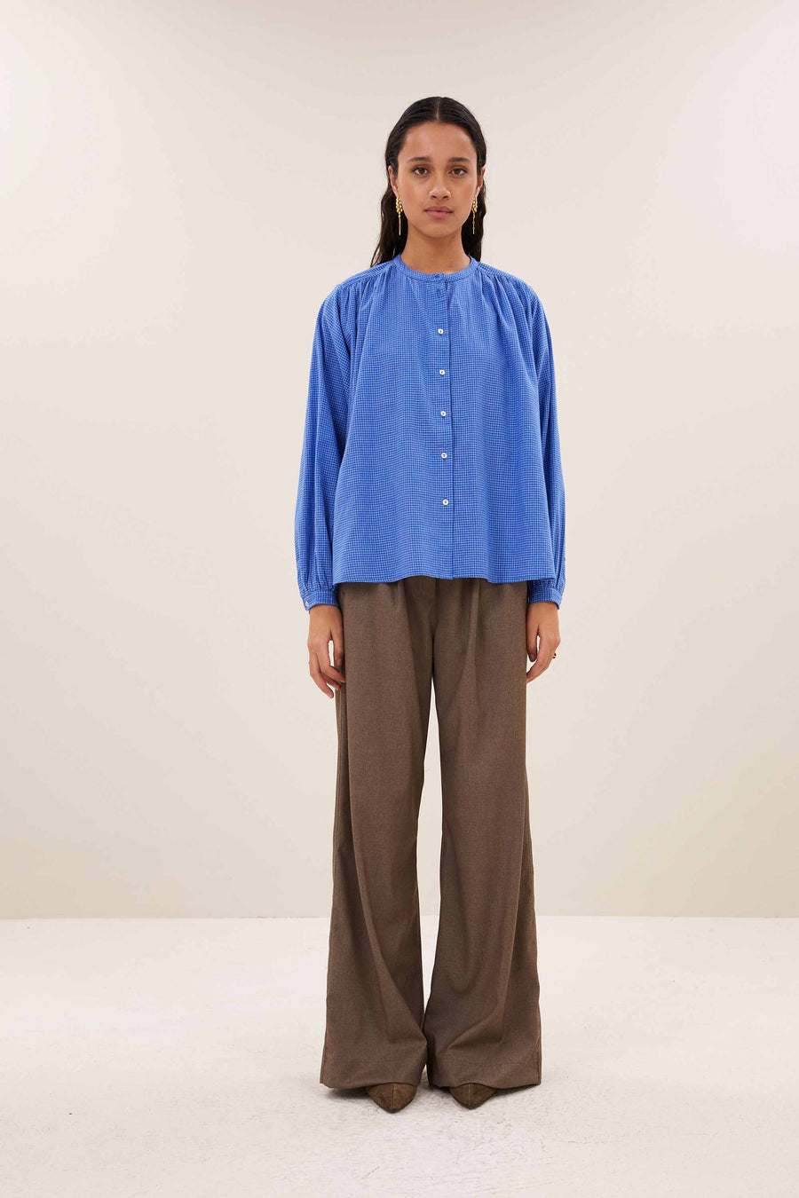nyka blue check blouse | little blue check