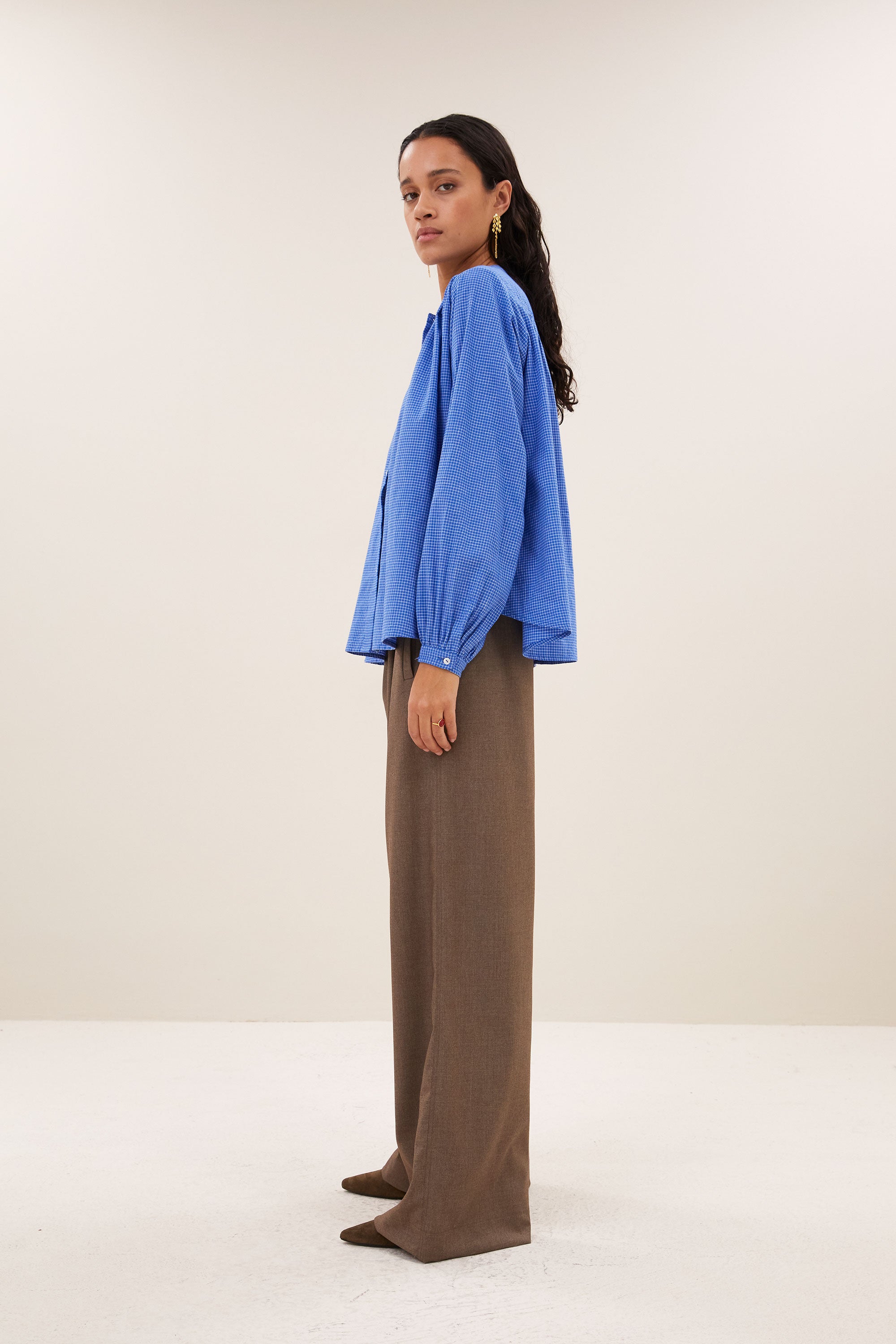 nyka blue check blouse | little blue check
