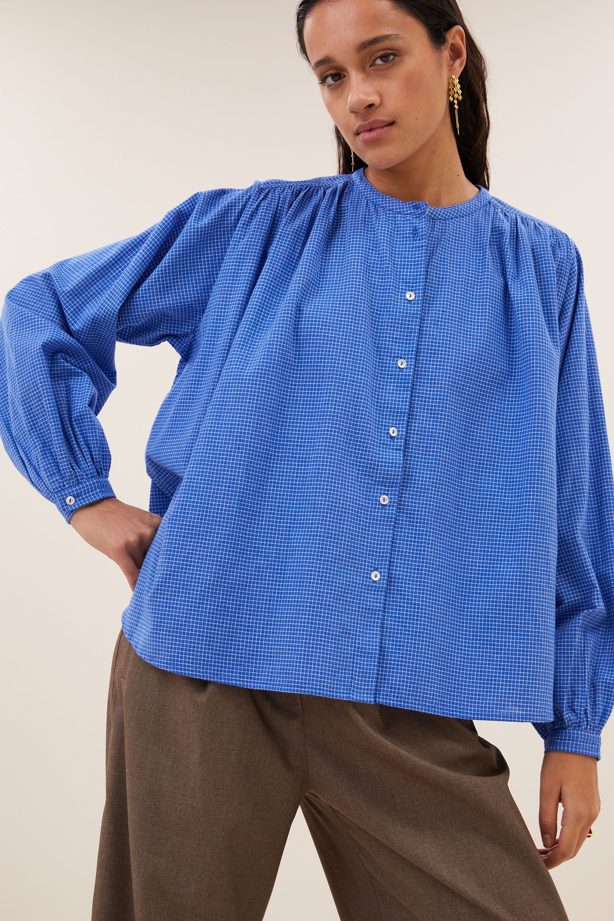 nyka blue check blouse | little blue check