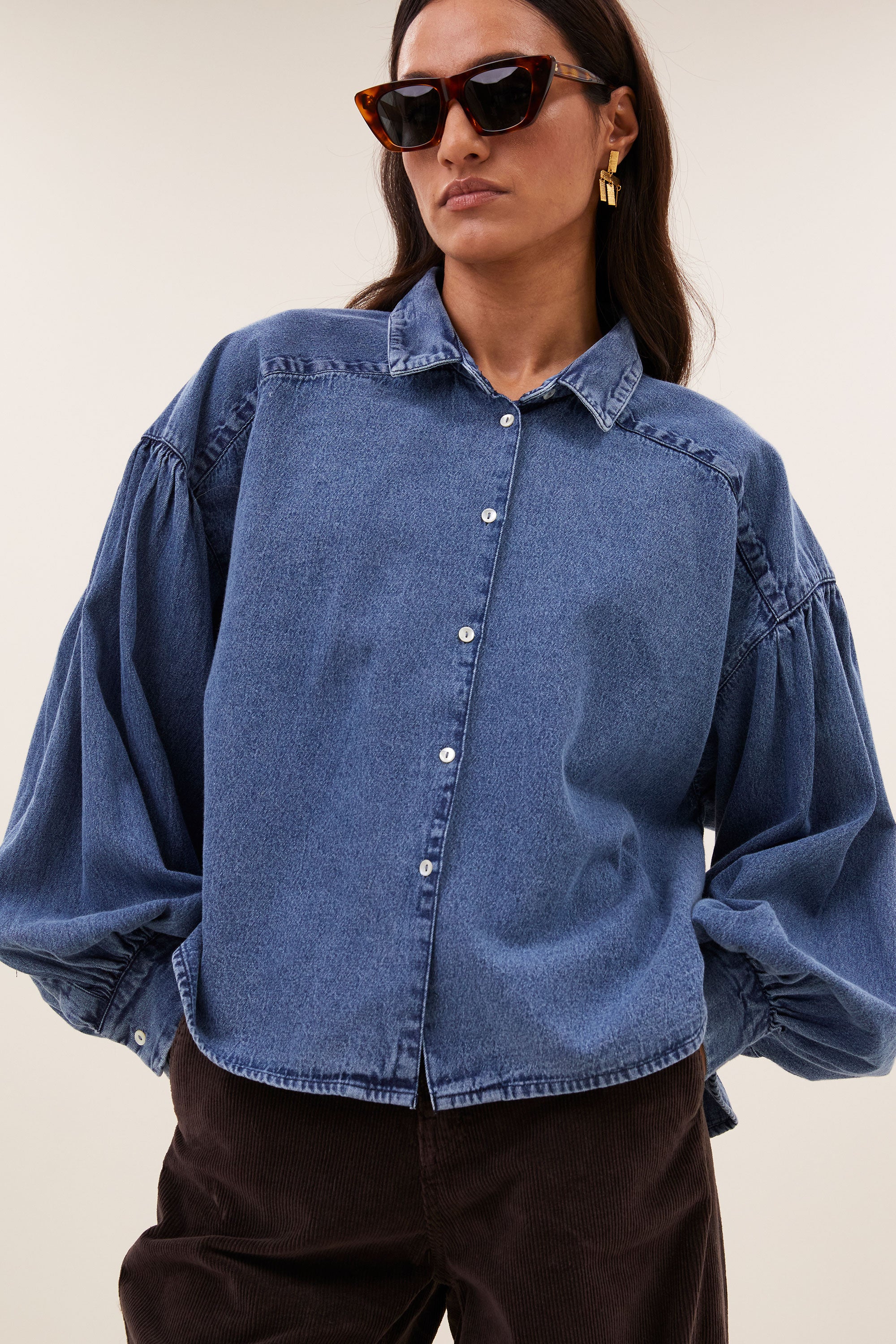 sarah short denim blouse | medium denim