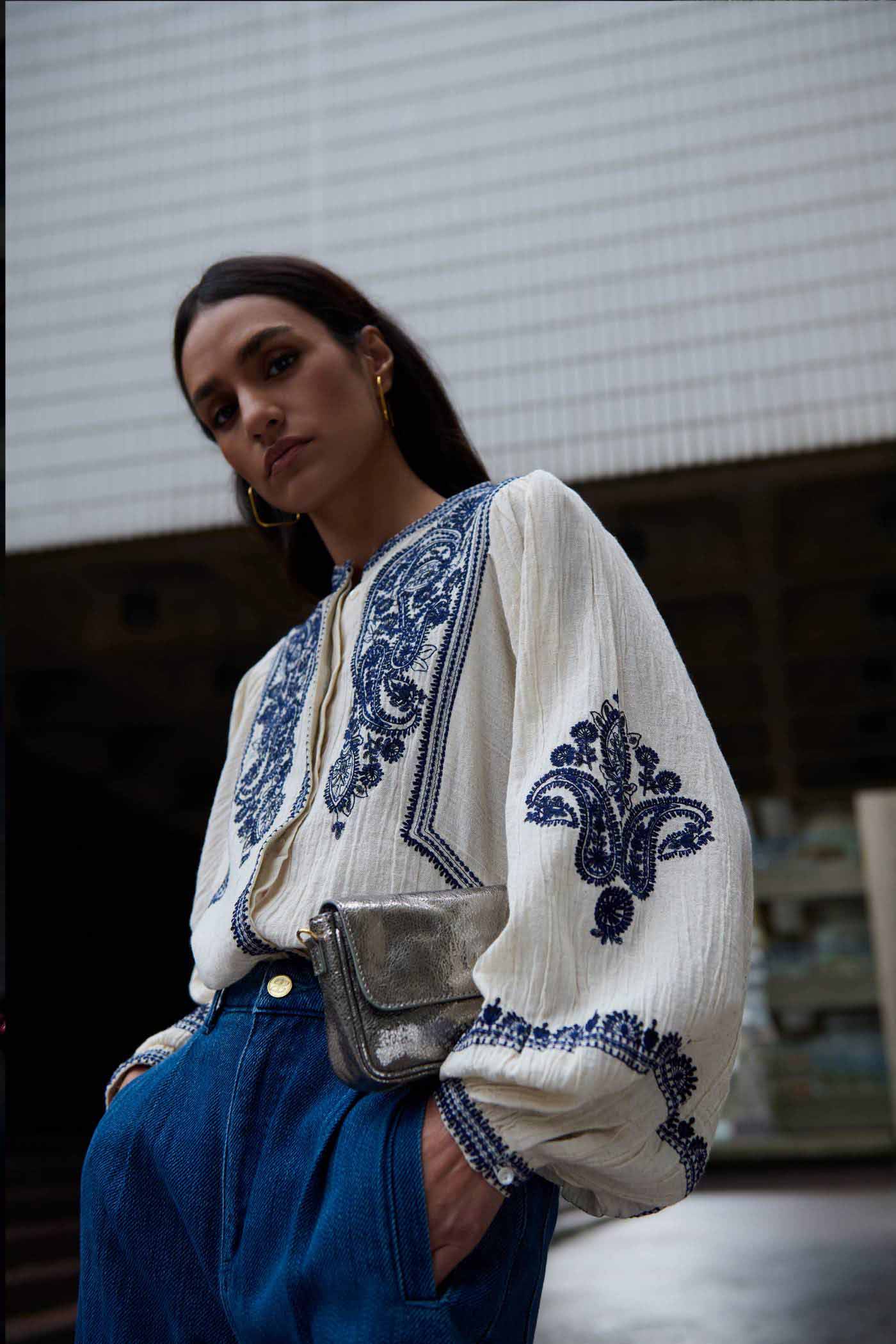 senne embroidery blouse | sand