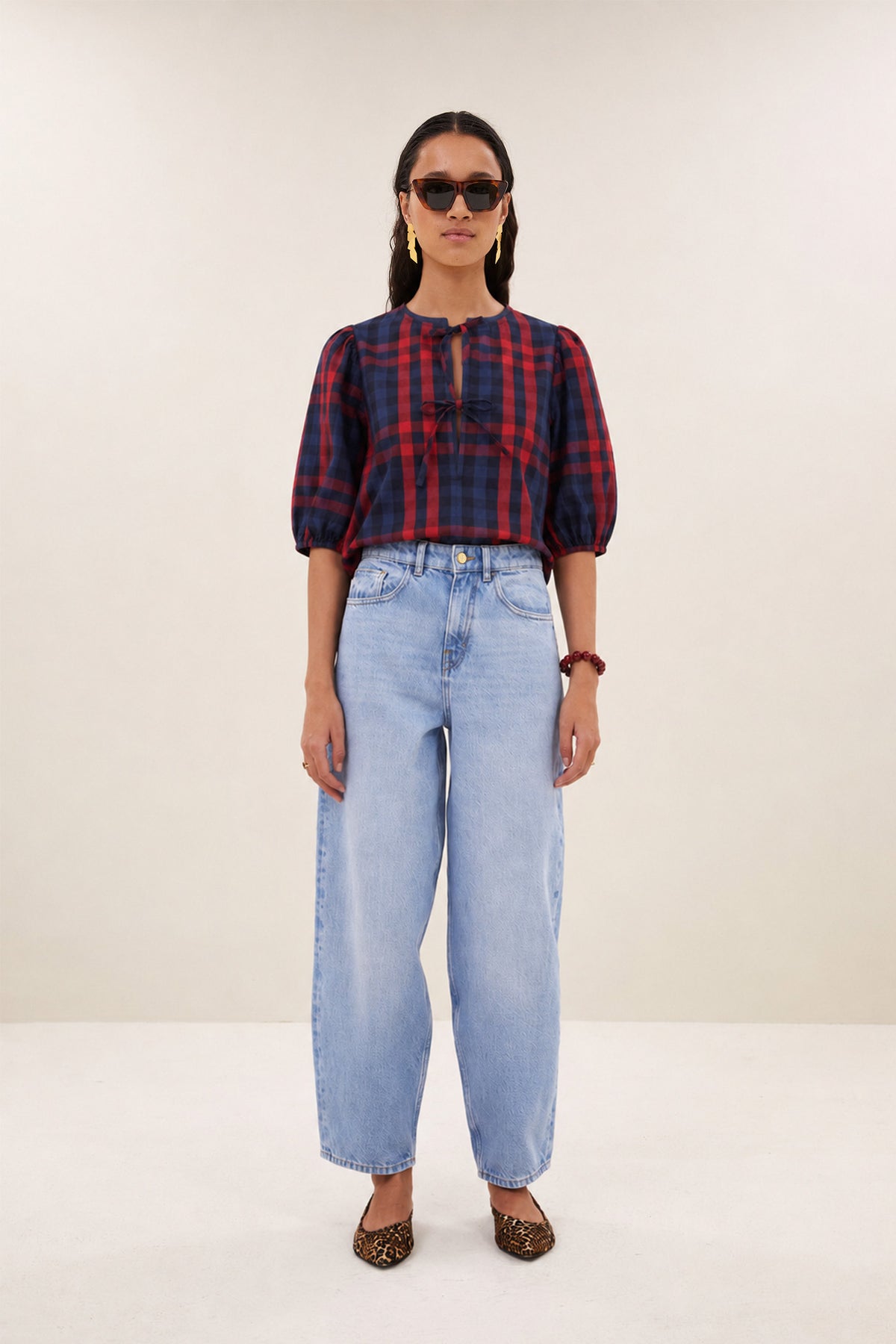 kaya red check blouse | royal red check