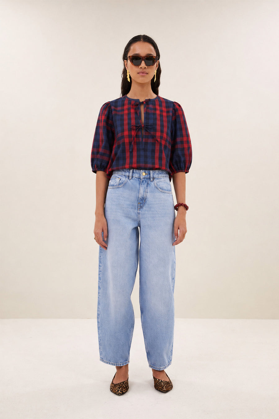 kaya red check blouse | royal red check