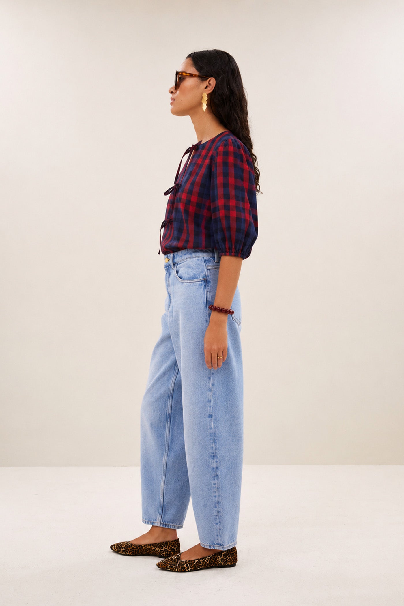 kaya red check blouse | royal red check