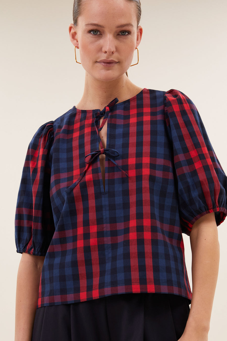 kaya red check blouse | royal red check
