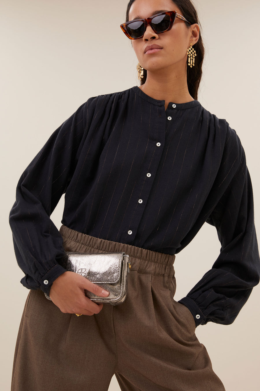nyka lurex blouse | midnight lurex stripe