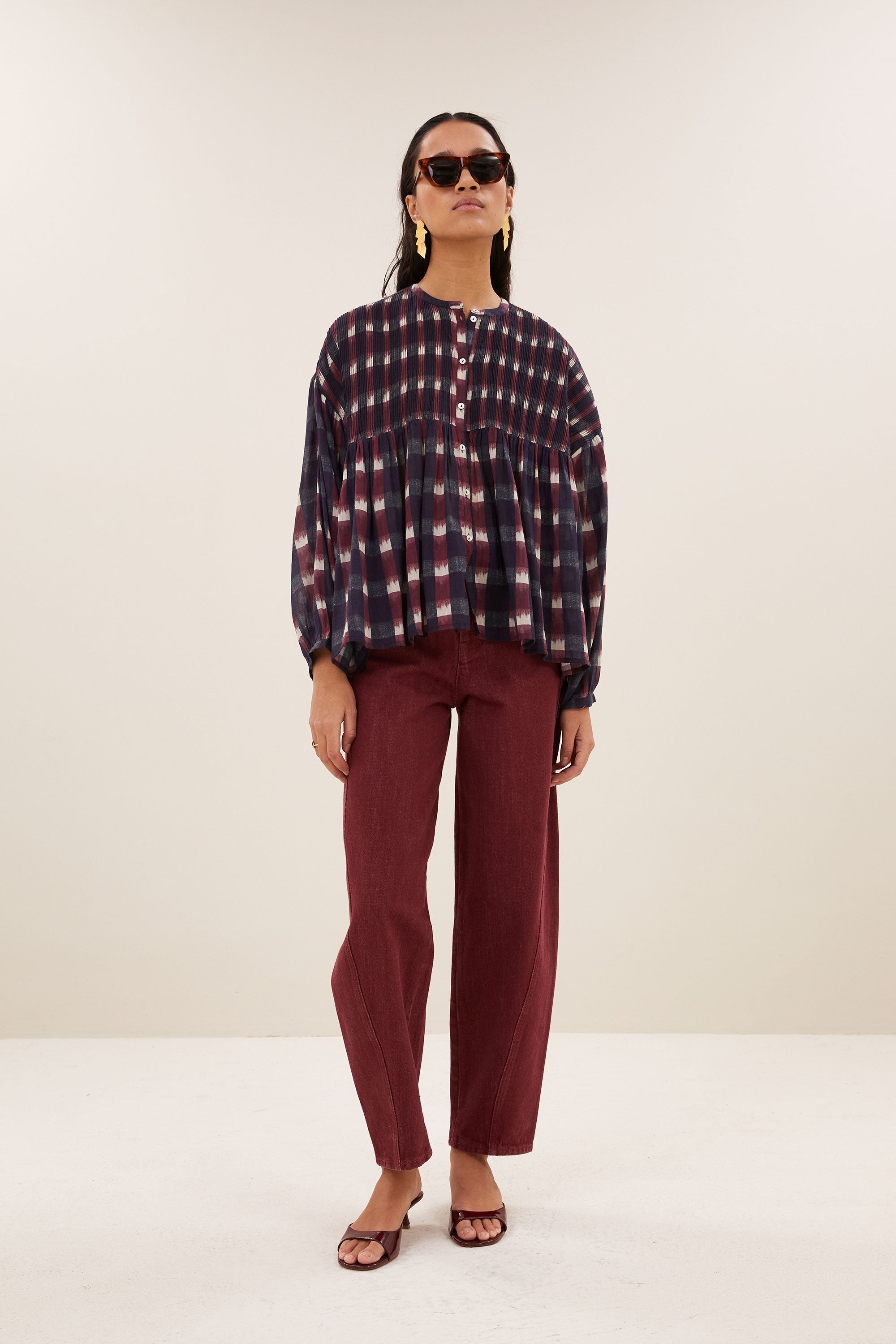 mine ikat blouse | wine ikat print