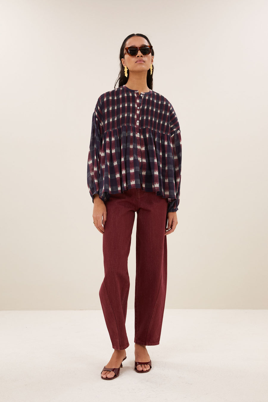 mine ikat blouse | wine ikat print