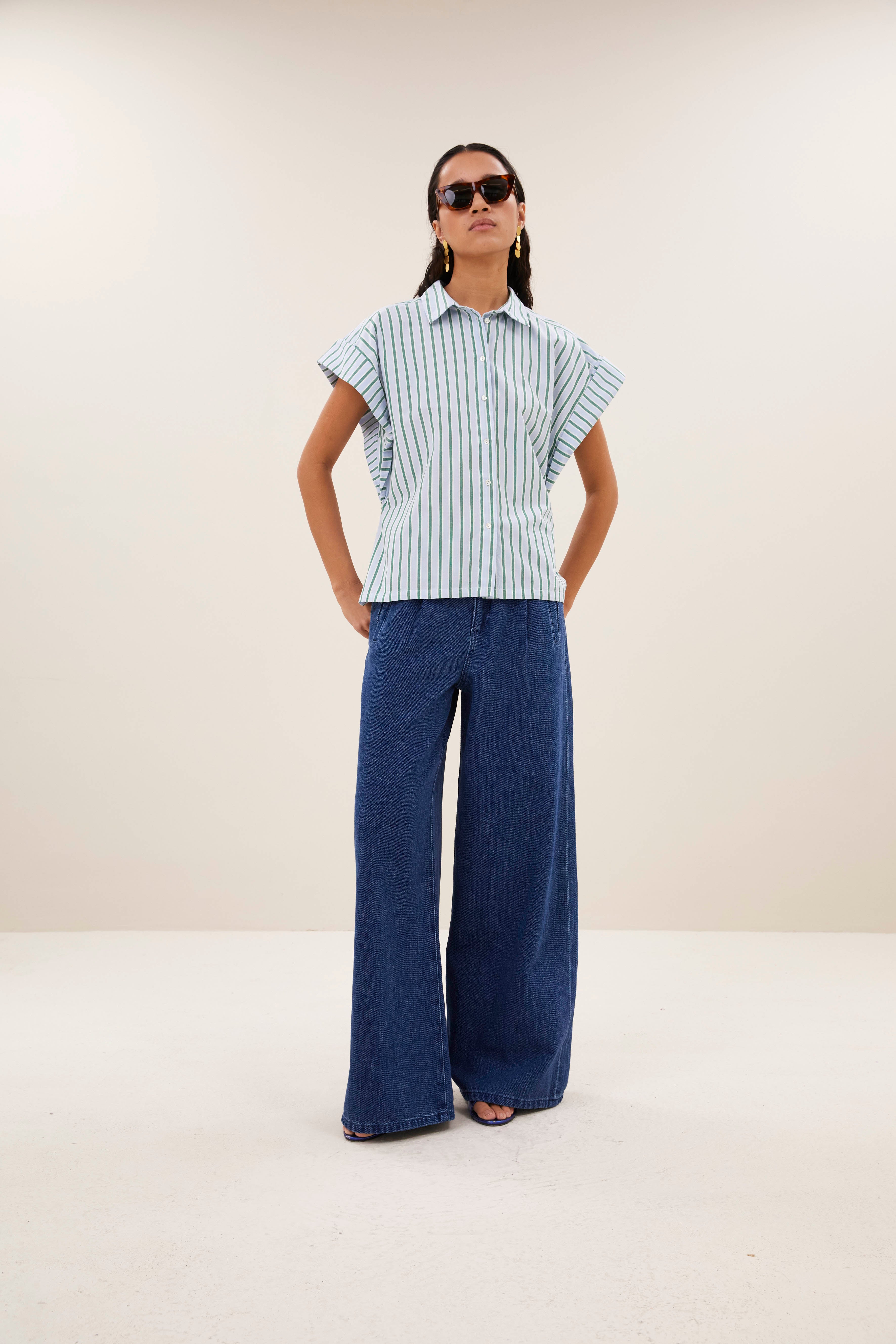 blouse-pixie sea blouse green sea stripe-by-bar-zijaanzicht