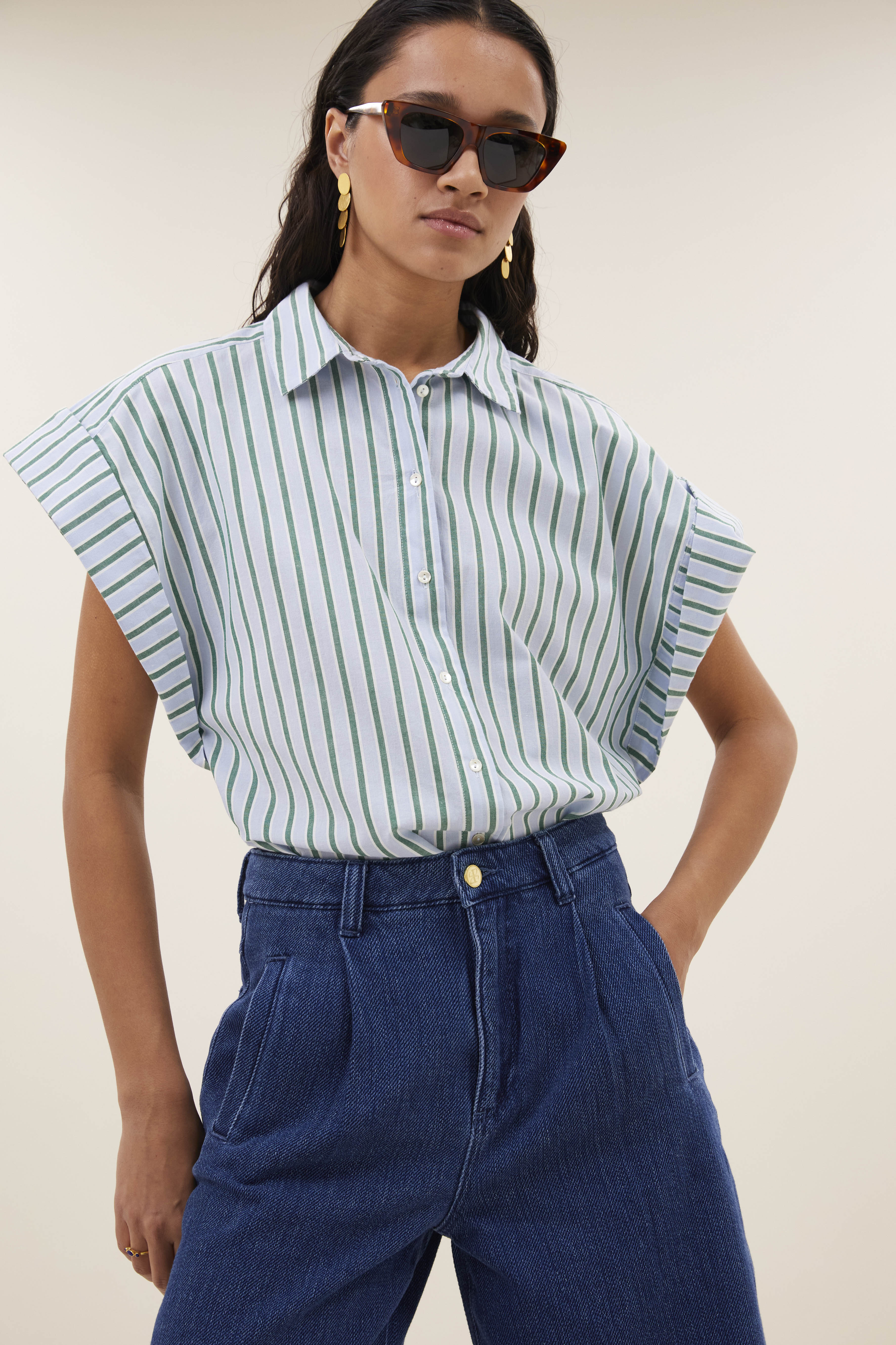 blouse-pixie sea blouse green sea stripe-by-bar-vooraanzicht