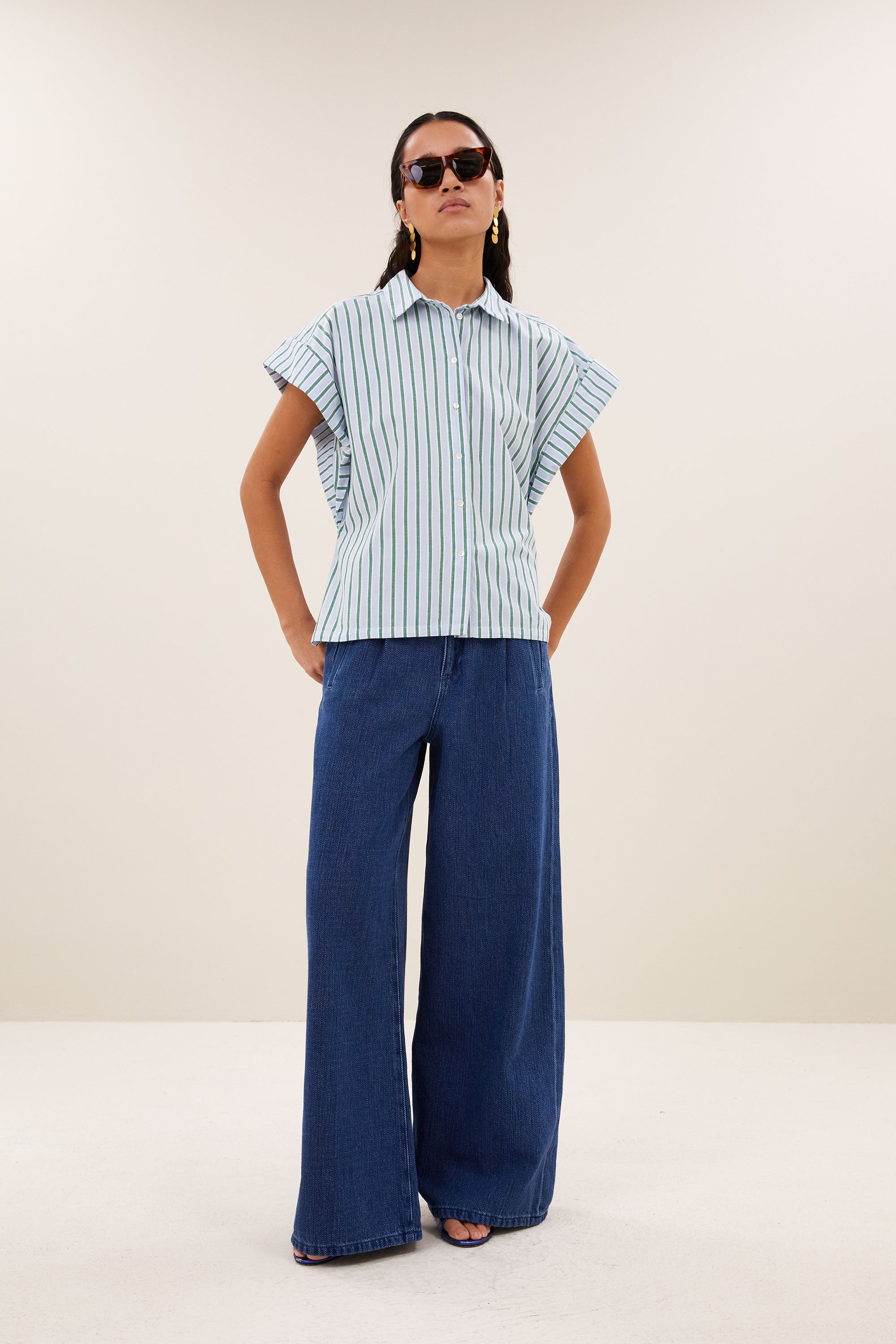 pixie sea blouse | green sea stripe