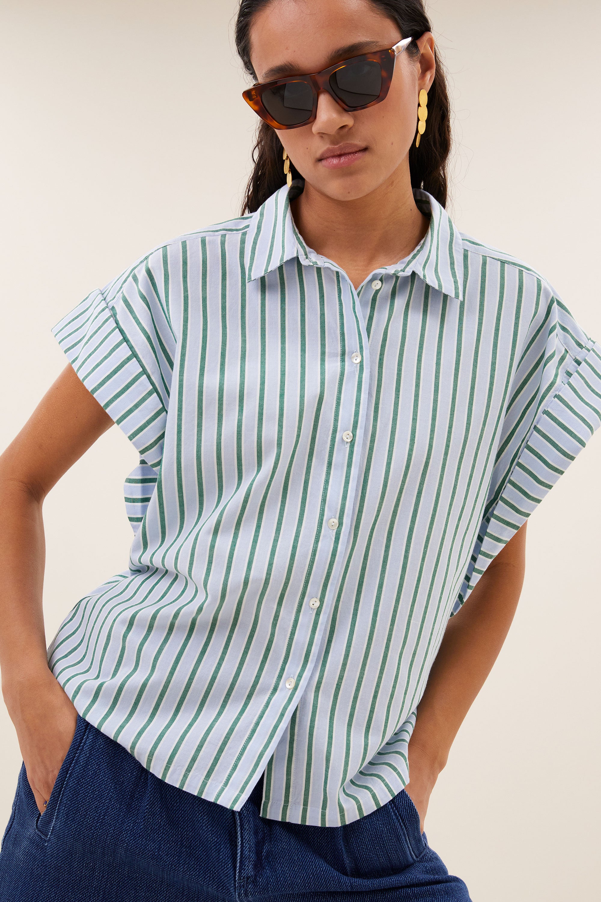 pixie sea blouse | green sea stripe
