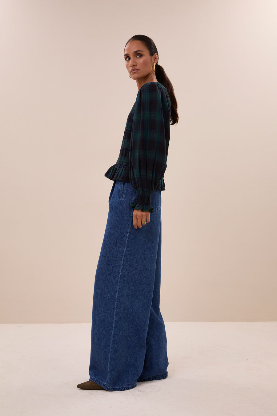 yena green check blouse | green tartan check
