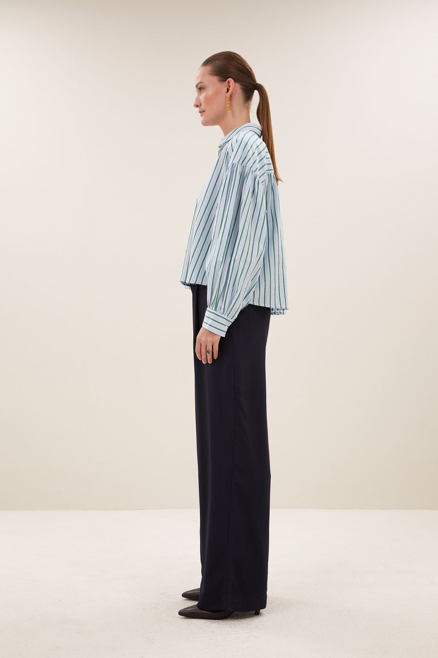 sarah short sea blouse | green sea stripe