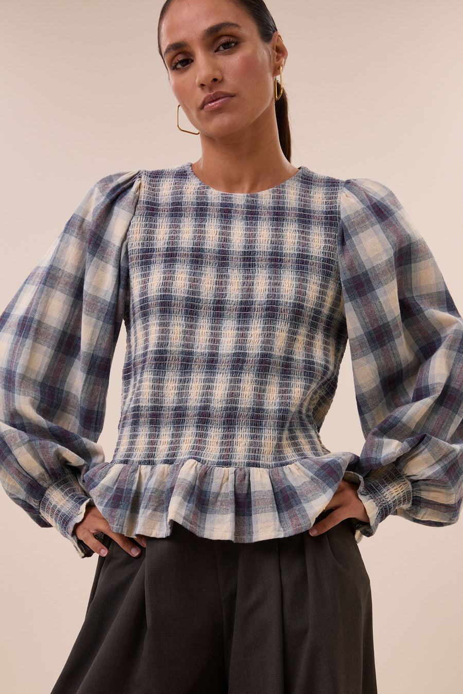 yena tokyo check blouse | tokyo check