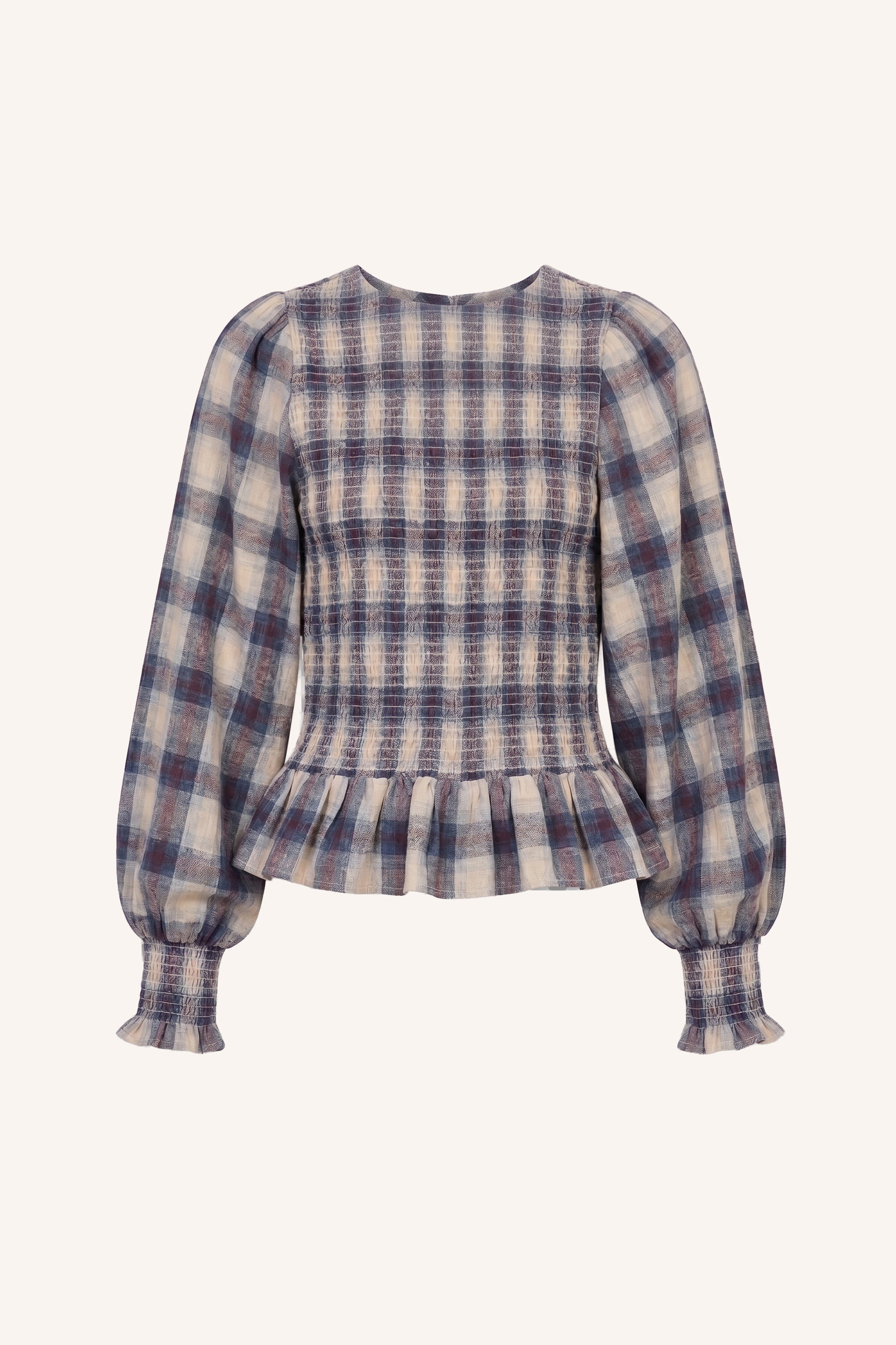 yena-tokyo-check-blouse-tokyo-check-all-time classic-casual fit-elastisch smok detail-by-bar-achteraanzicht