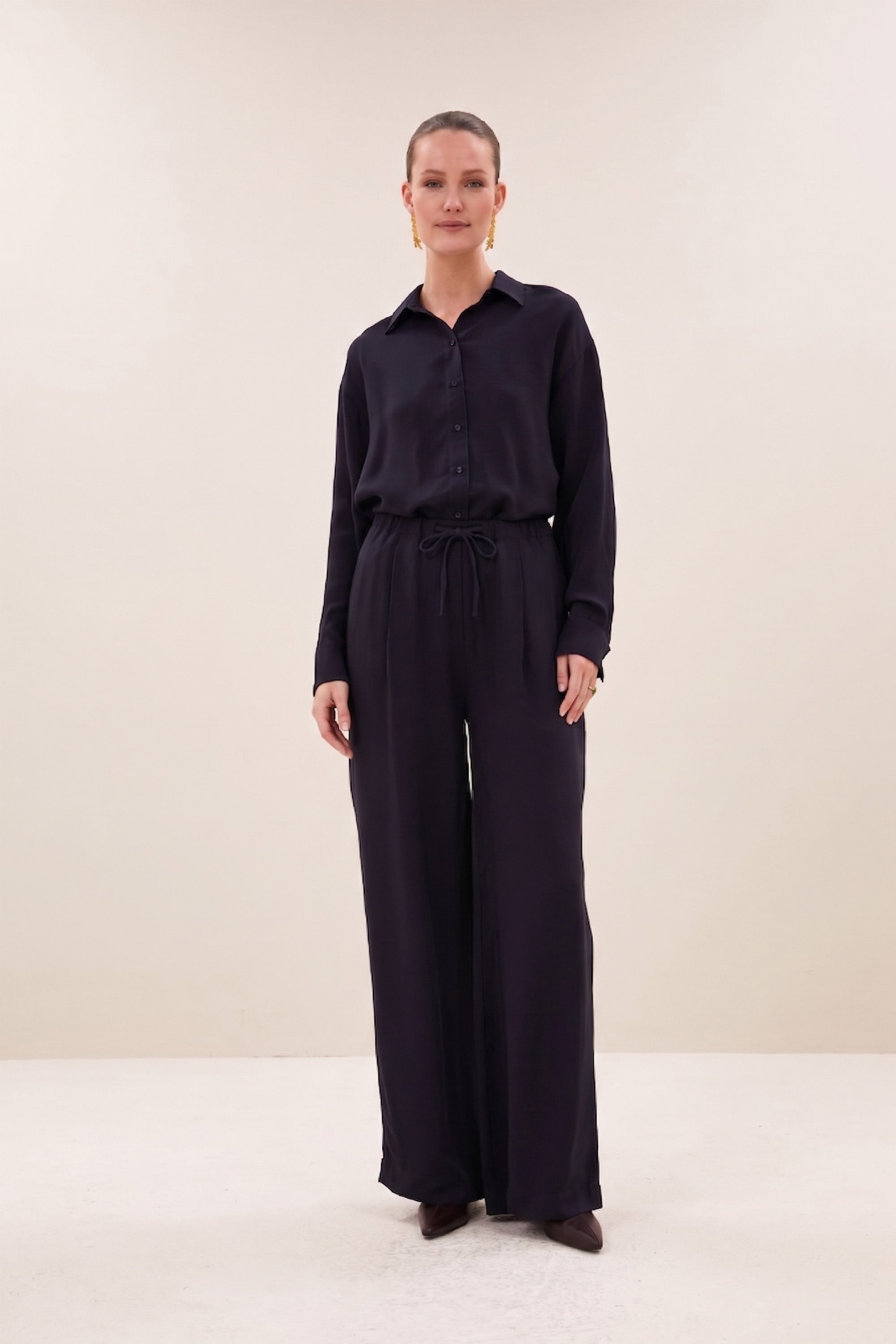 pelle satin stripe pants | night sky