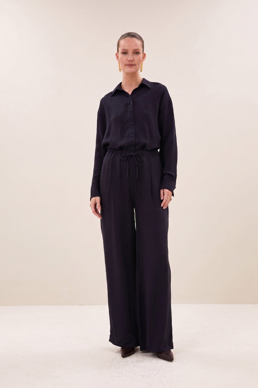 pelle satin stripe pants | night sky