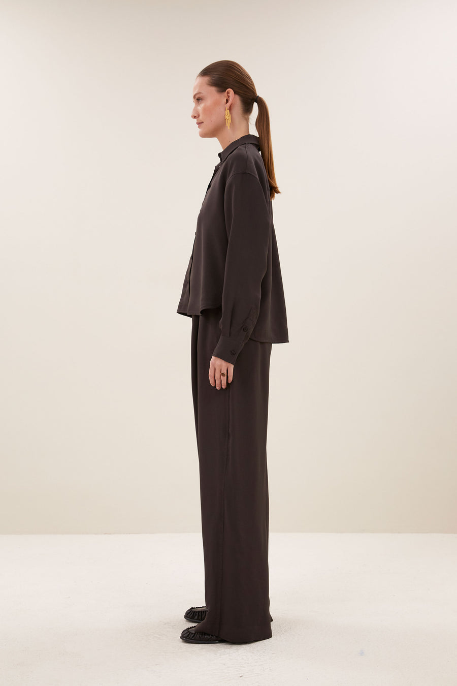 kris satin stripe blouse | espresso