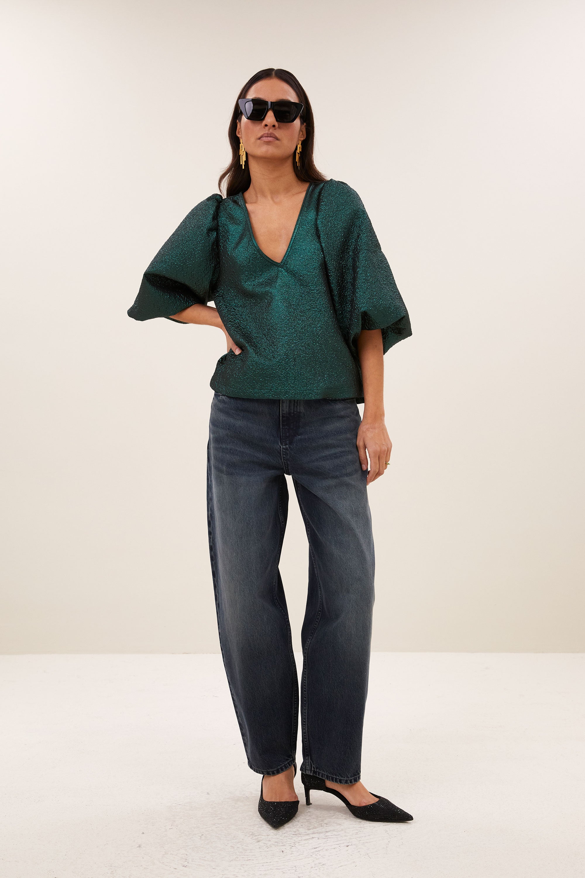 juta metallic blouse | green metallic