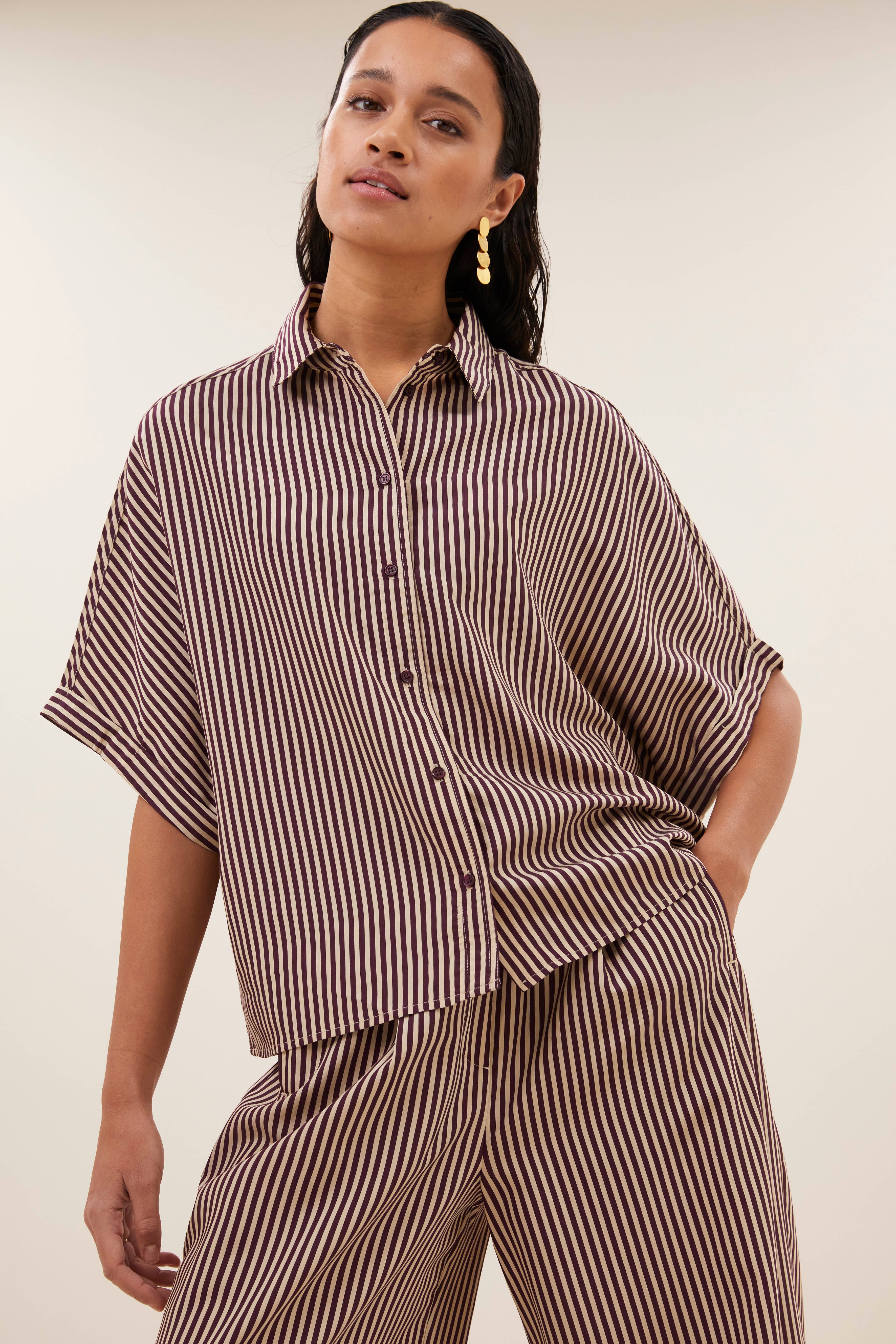blouse-sunny stripe blouse burgundy stripe-by-bar-sfeerbeeld