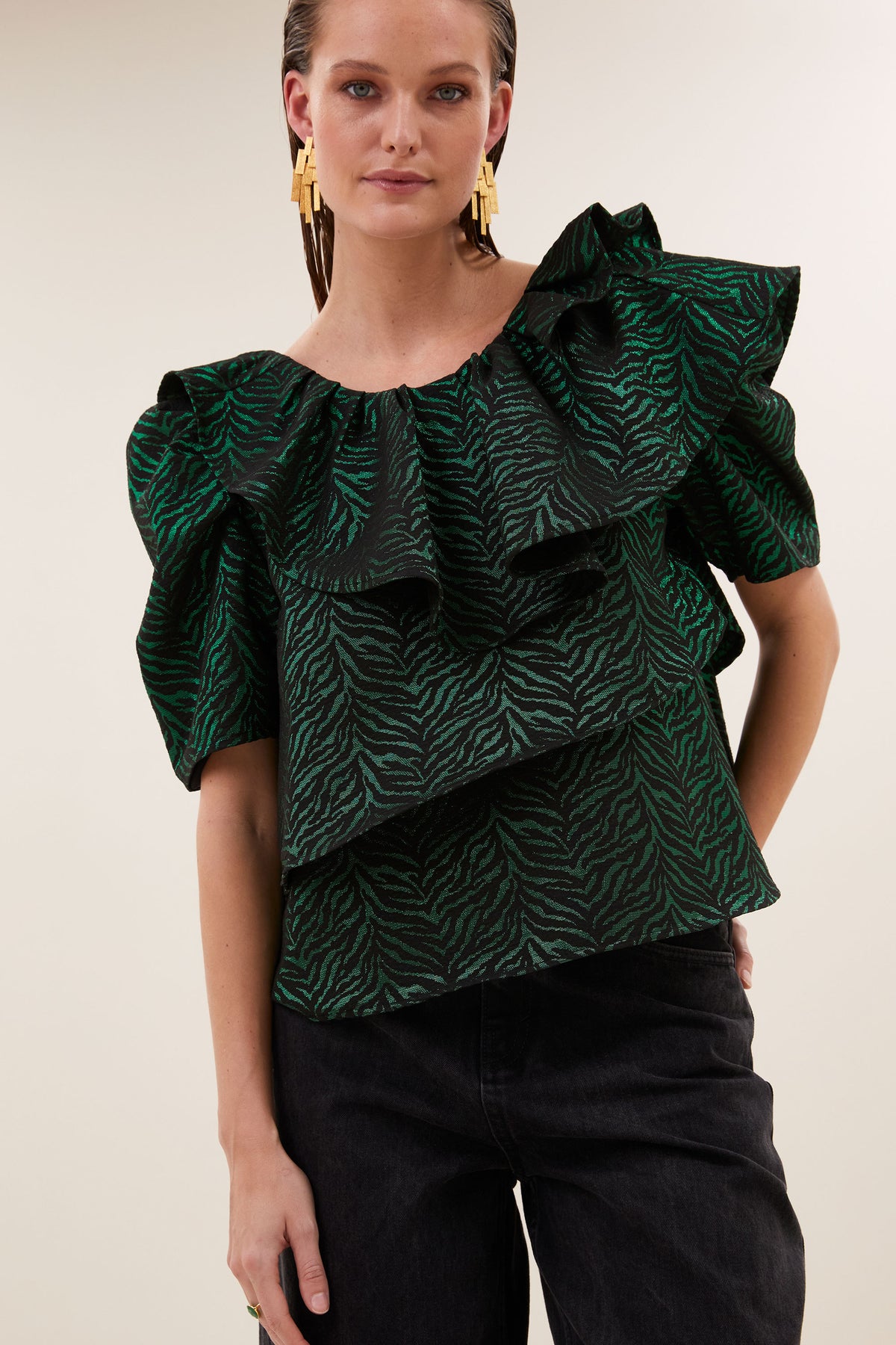 liz zebra blouse | green zebra