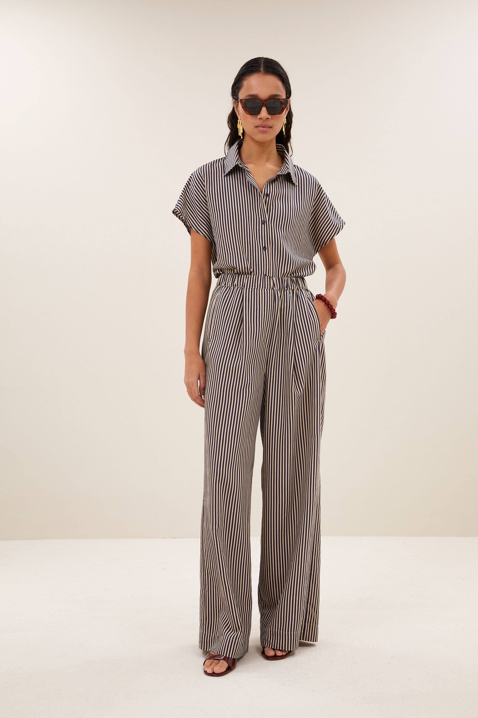 barley stripe blouse | midnight stripe