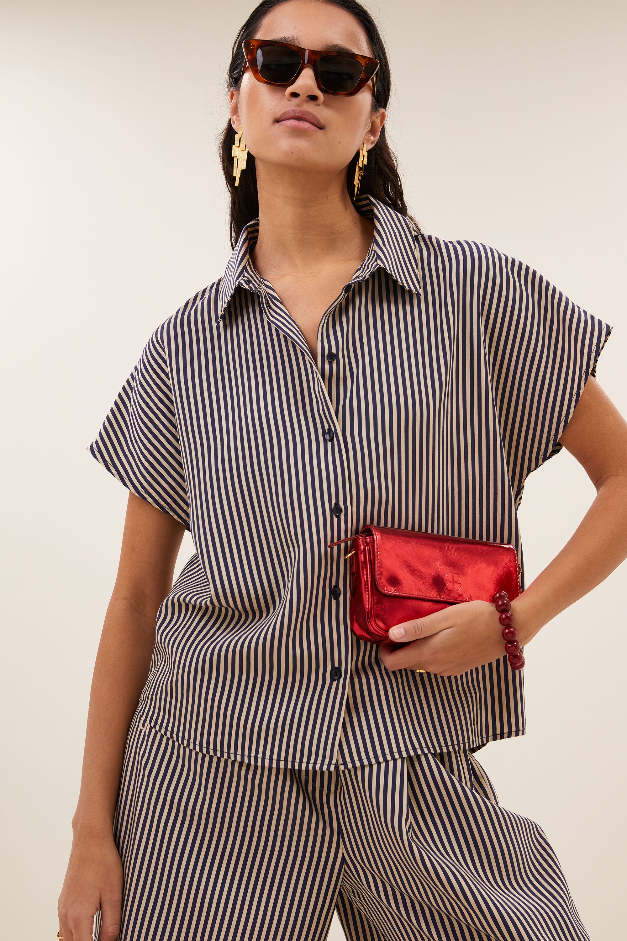 barley stripe blouse | midnight stripe
