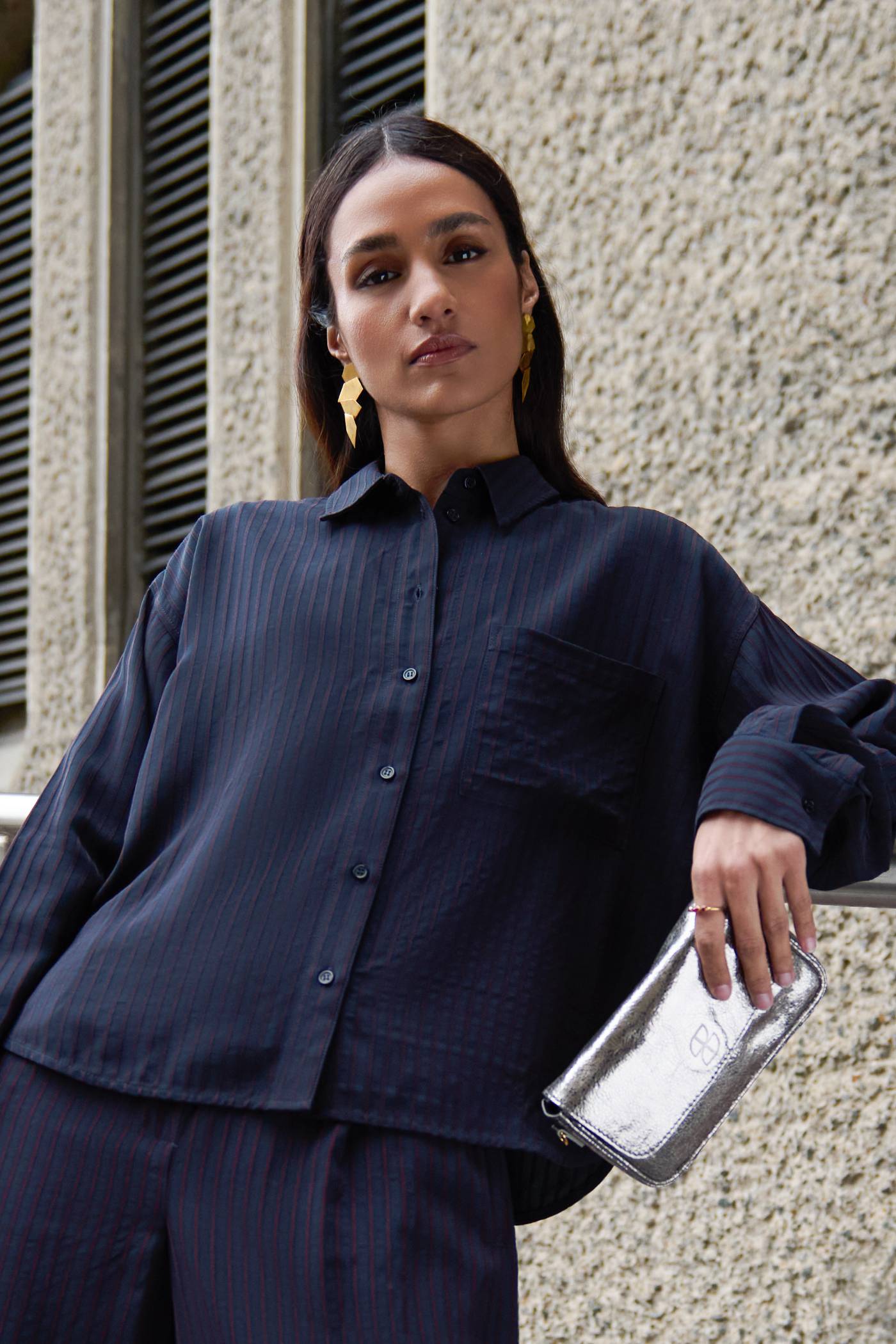 lise wide stripe blouse | wine stripe