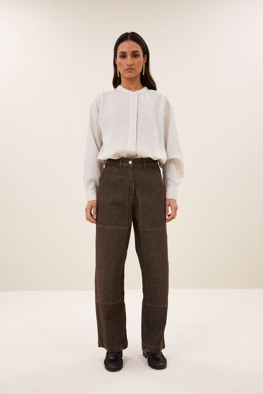 fia thin stripe blouse | jet black stripe