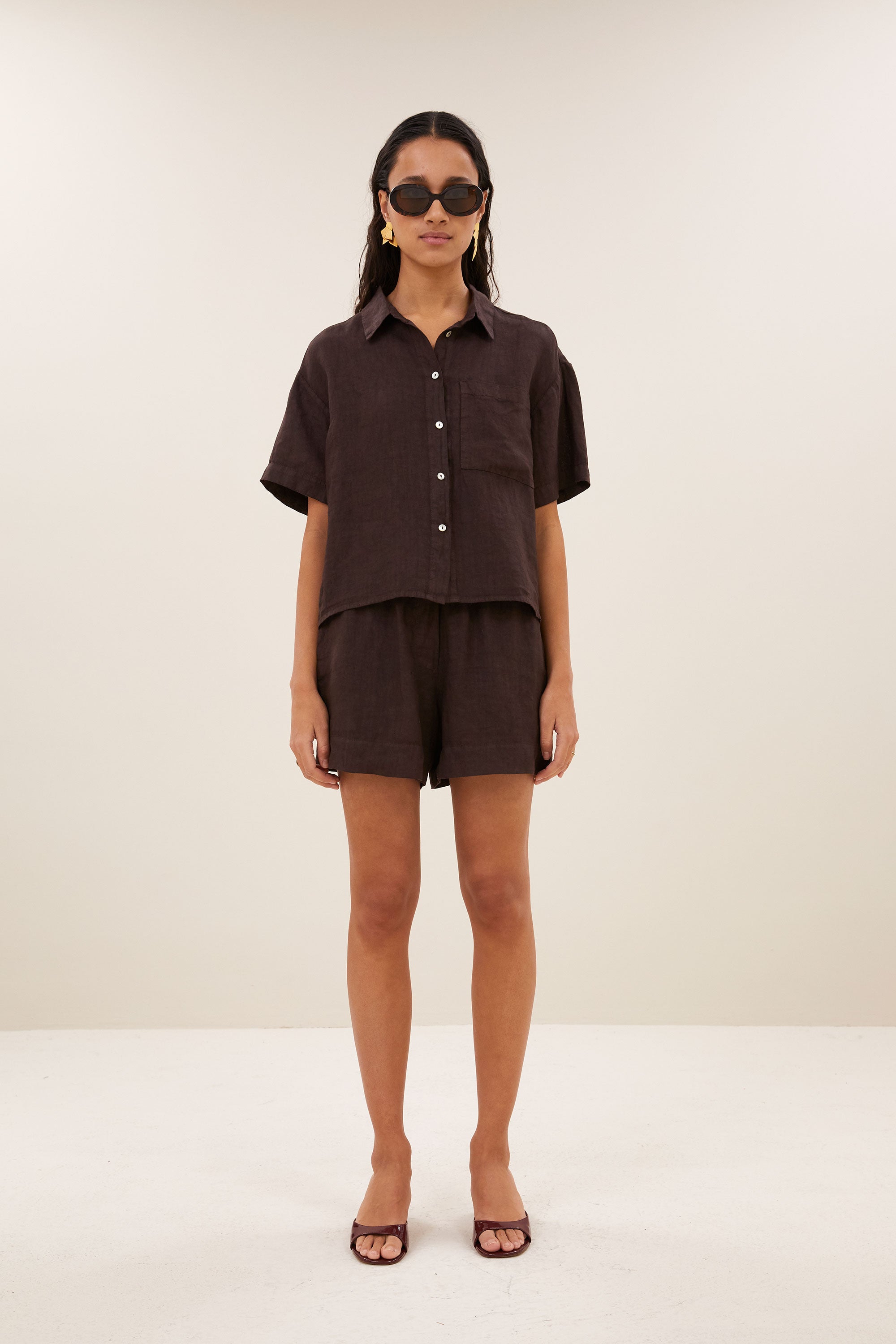 mara linen blouse | espresso