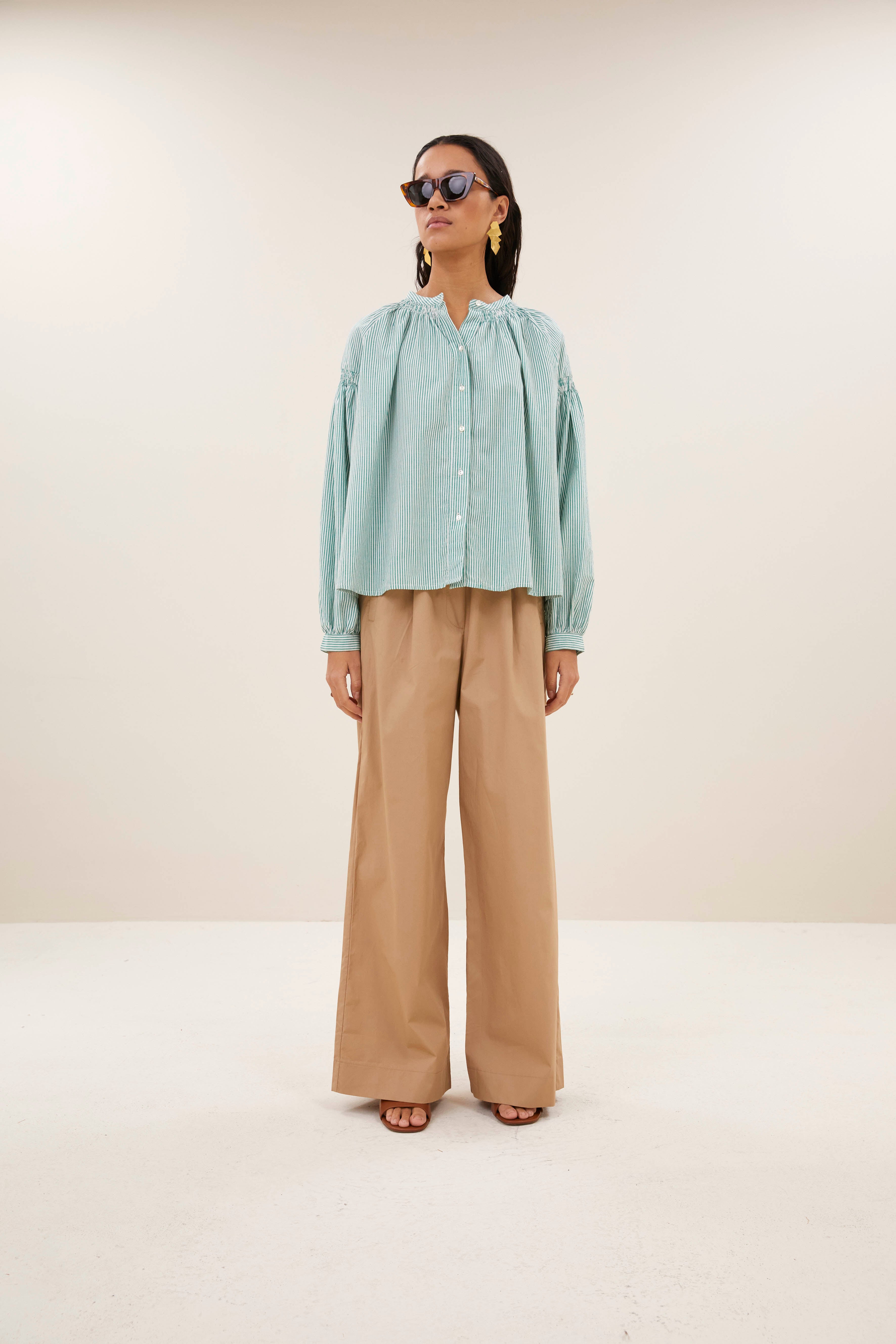 blouse-yume stripe blouse forest pinstripe-by-bar-detail