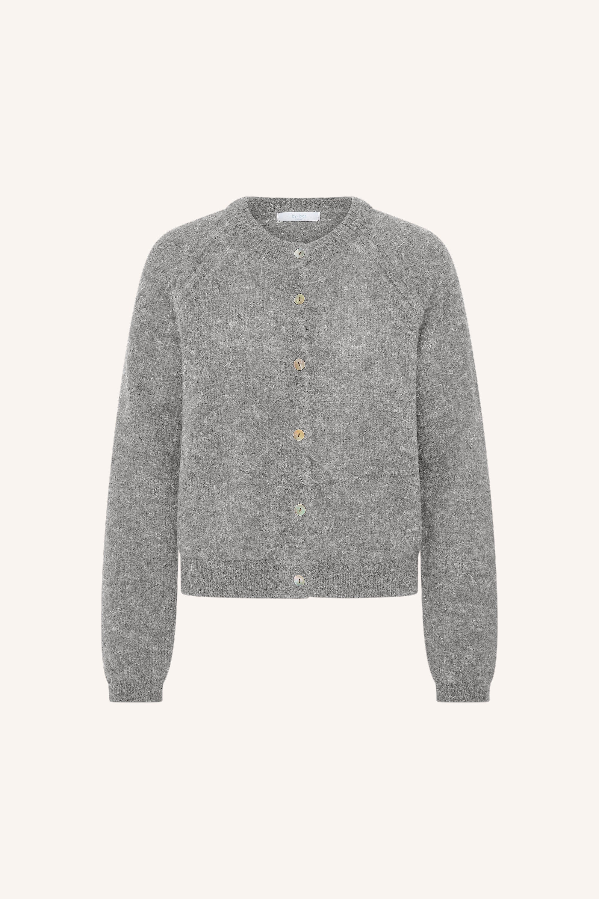 falon-cardigan-grey-melee-alpacamix kwaliteit-knoopsluiting-ronde halslijn-by-bar-productfoto