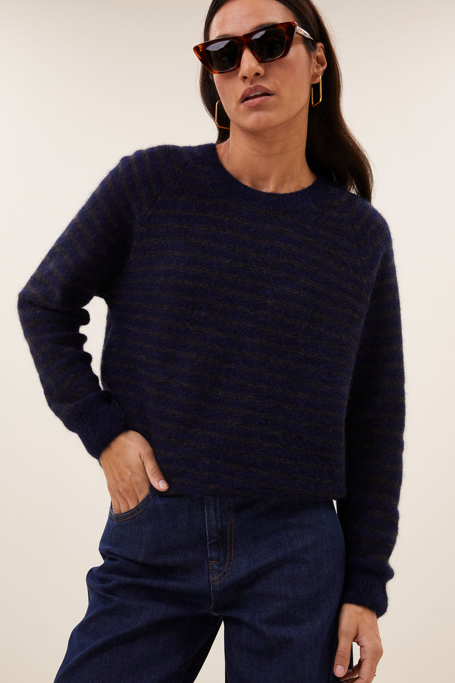 spila raglan pullover | brown thin stripe