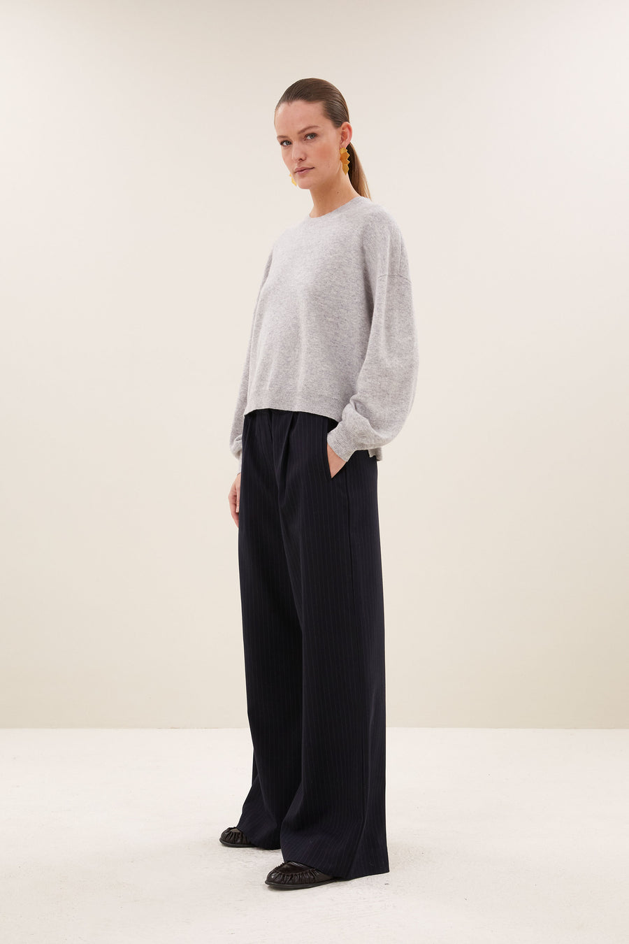 sammie round neck pullover | grey melee