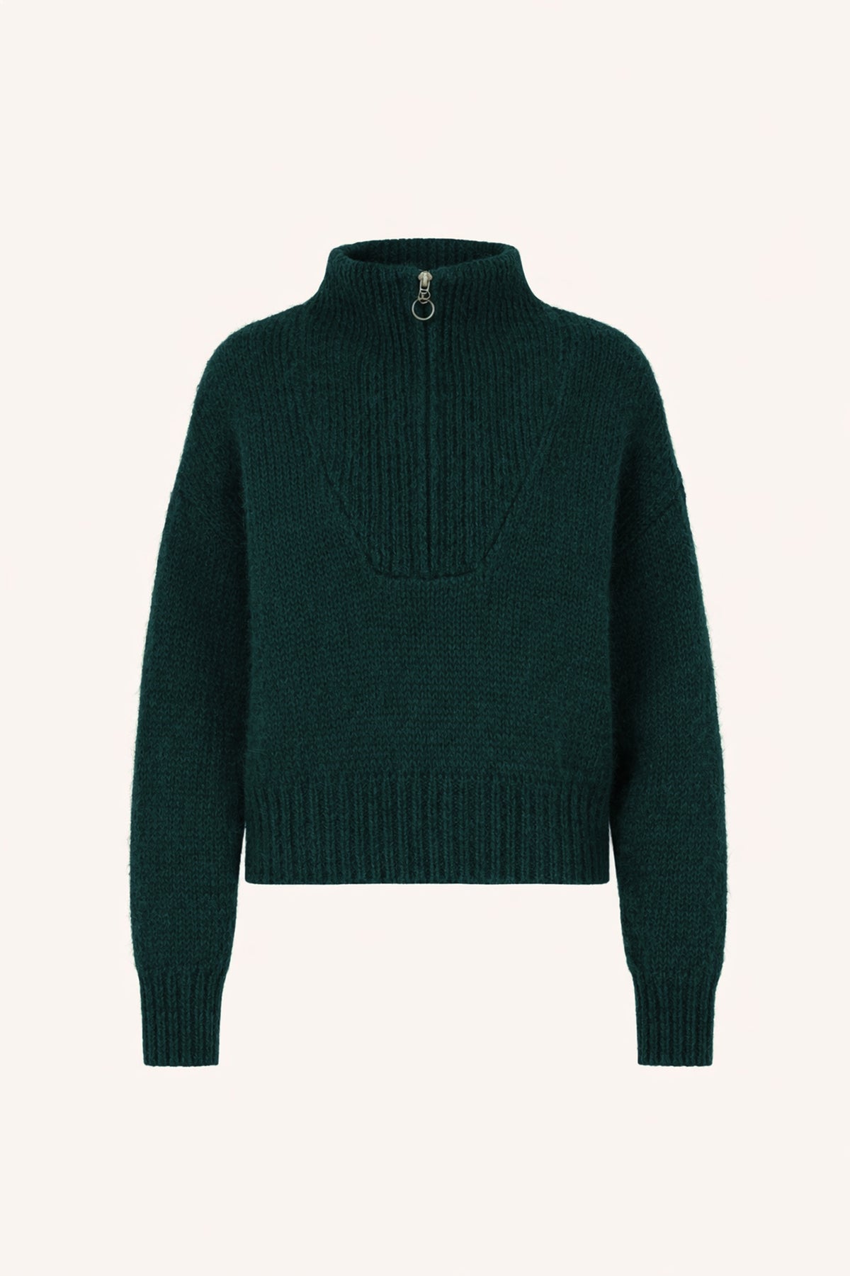 boxy-beau-pullover-dark-green-alpacamix kwaliteit-hoge hals-ritssluiting-by-bar-productfoto