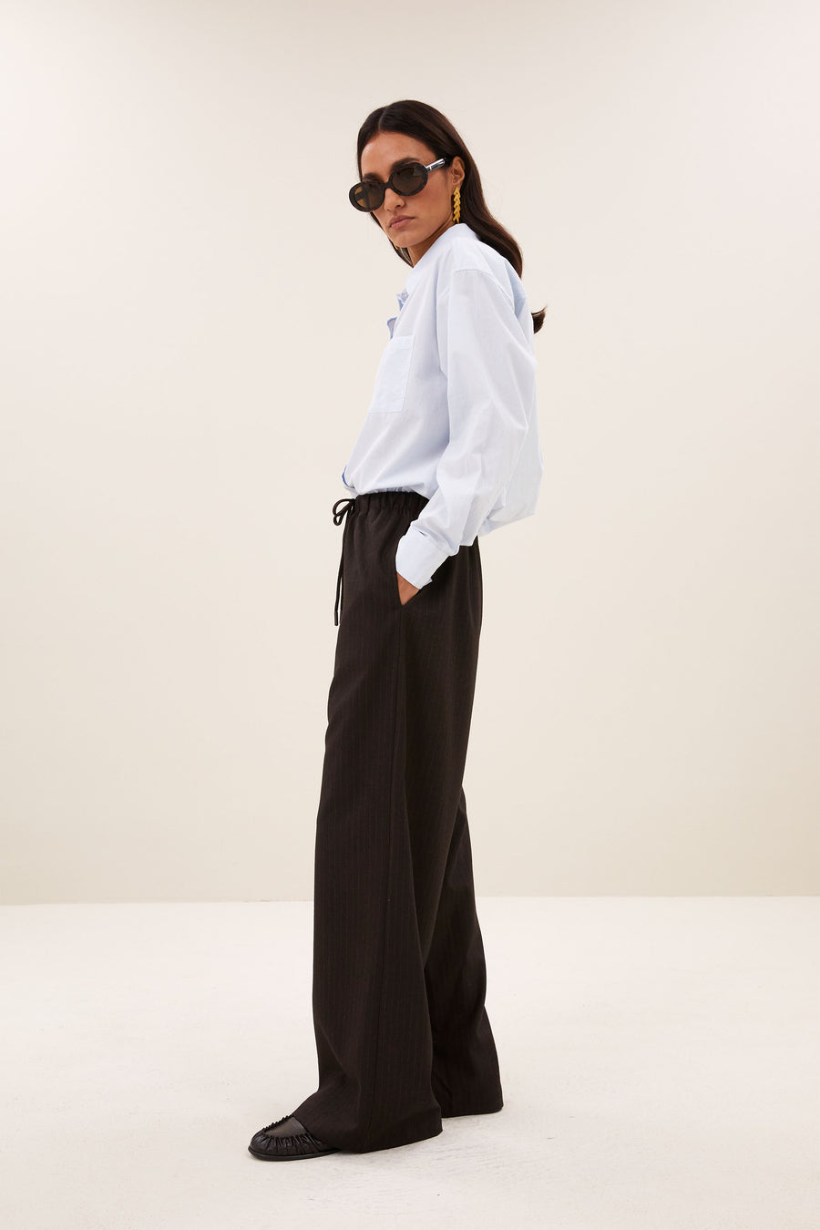 pelle pinstripe pants | brown pinstripe